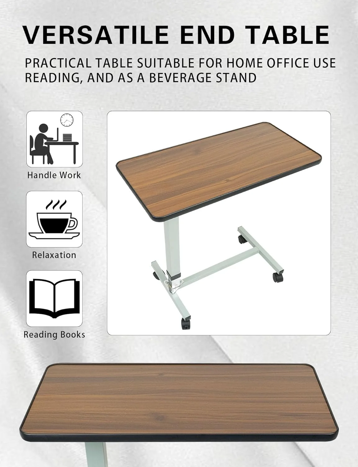 میز کنار تختی قابل تنظیم MEISHIDA - میز تخت بیمارستانی، سینی تخت برای غذا خوردن، بدون شیب، قاب فولادی، طرح چوب گردو، چرخ های گردان، ظرفیت 22 کیلوگرم میز کنار تختی قابل تنظیم MEISHIDA - میز تخت بیمارستانی، سینی تخت برای غذا خوردن، بدون شیب، قاب فولادی، طرح چوب گردو، چرخ های گردان، ظرفیت 22 کیلوگرم