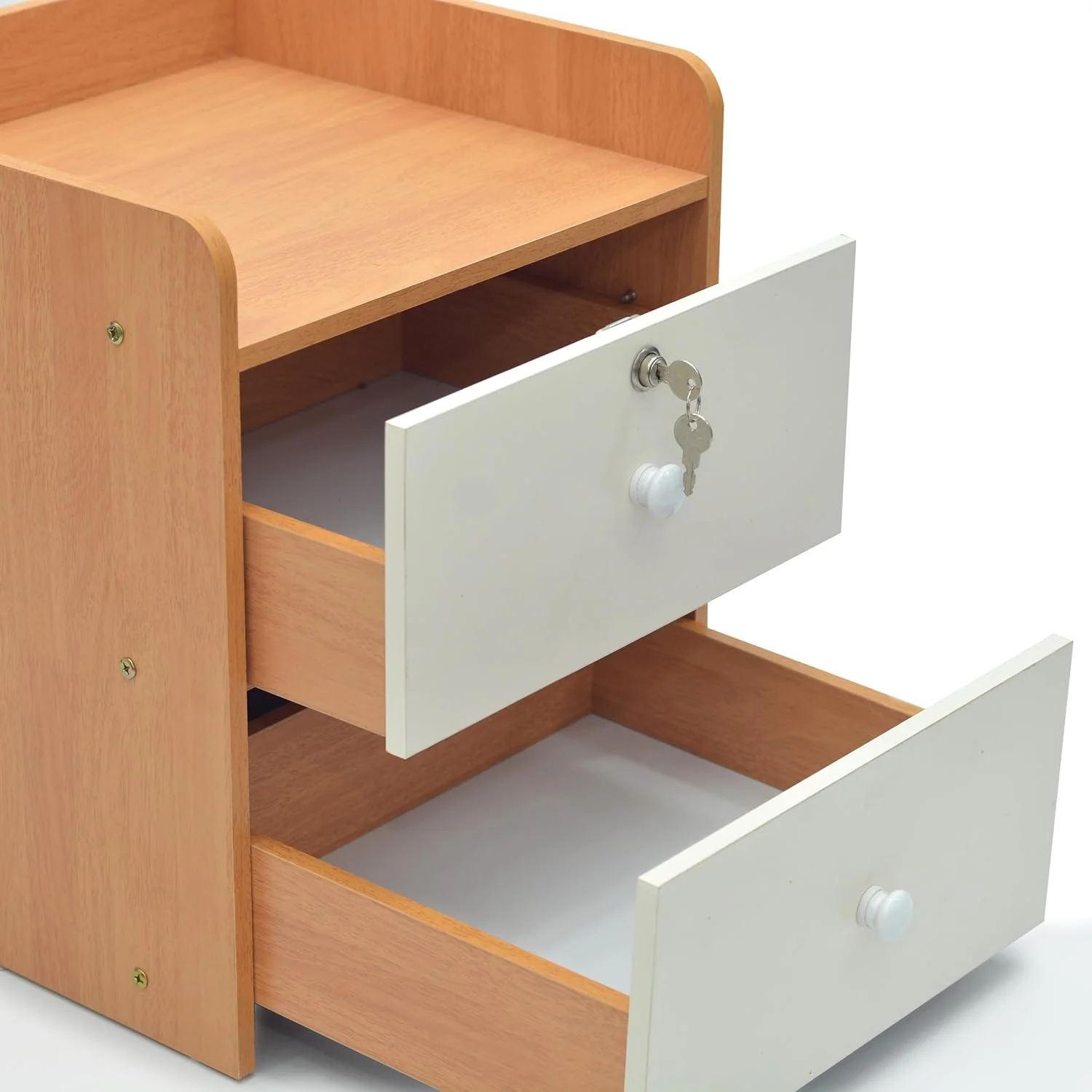 Multi Home Furniture ارائه دهنده میز عسلی چوبی مدرن MH-601 با روکش طرح سنگ مرمر سفید، میز کنار تختی با 2 کشو پهن برای اتاق خواب، اتاق نشیمن و غیره، رنگ بلوطی سفید