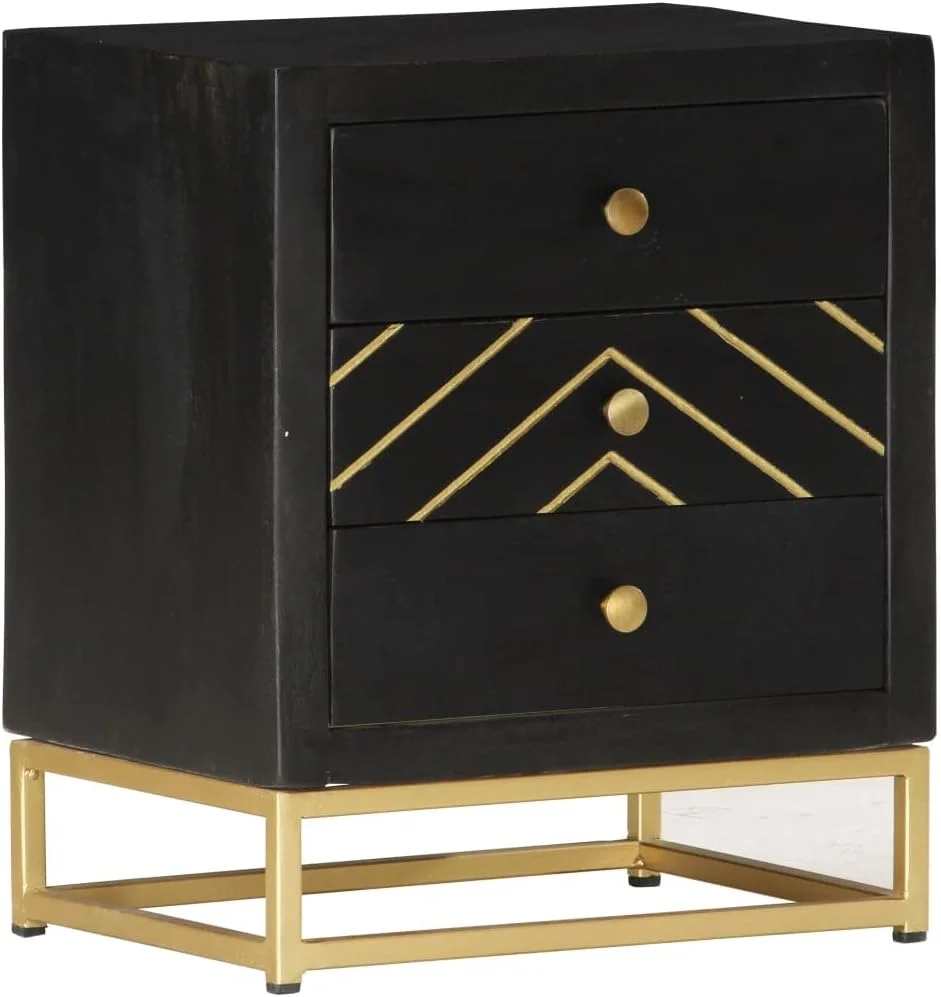 میز کنار تختی Makastle، میز عسلی، میز شب چوبی با 3 کشو، میز کنار تخت برای اتاق خواب، خوابگاه، مونتاژ آسان، چوب مانگوی جامد مشکی و طلایی 40x30x50 سانتی متر میز کنار تختی Makastle، میز عسلی، میز شب چوبی با 3 کشو، میز کنار تخت برای اتاق خواب، خوابگاه، مونتاژ آسان، چوب مانگوی جامد مشکی و طلایی 40x30x50 سانتی متر