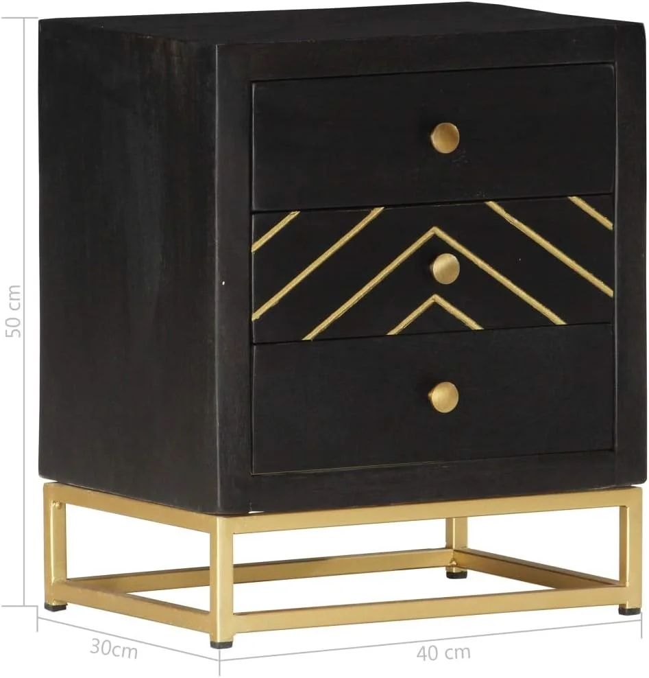 میز کنار تختی Makastle، میز عسلی، میز شب چوبی با 3 کشو، میز کنار تخت برای اتاق خواب، خوابگاه، مونتاژ آسان، چوب مانگوی جامد مشکی و طلایی 40x30x50 سانتی متر میز کنار تختی Makastle، میز عسلی، میز شب چوبی با 3 کشو، میز کنار تخت برای اتاق خواب، خوابگاه، مونتاژ آسان، چوب مانگوی جامد مشکی و طلایی 40x30x50 سانتی متر