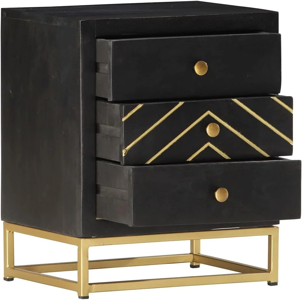 میز کنار تختی Makastle، میز عسلی، میز شب چوبی با 3 کشو، میز کنار تخت برای اتاق خواب، خوابگاه، مونتاژ آسان، چوب مانگوی جامد مشکی و طلایی 40x30x50 سانتی متر میز کنار تختی Makastle، میز عسلی، میز شب چوبی با 3 کشو، میز کنار تخت برای اتاق خواب، خوابگاه، مونتاژ آسان، چوب مانگوی جامد مشکی و طلایی 40x30x50 سانتی متر