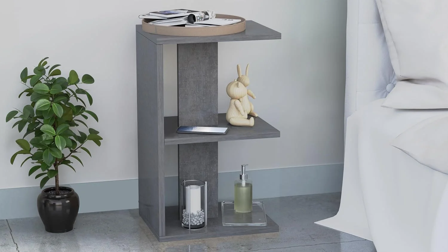 میز پاتختی مدرن طرح E ماه می، با 3 قفسه باز برای نگهداری وسایل، مناسب اتاق نشیمن و اتاق خواب - پارچه فلزی آنتراسیت میز پاتختی مدرن طرح E ماه می، با 3 قفسه باز برای نگهداری وسایل، مناسب اتاق نشیمن و اتاق خواب - پارچه فلزی آنتراسیت