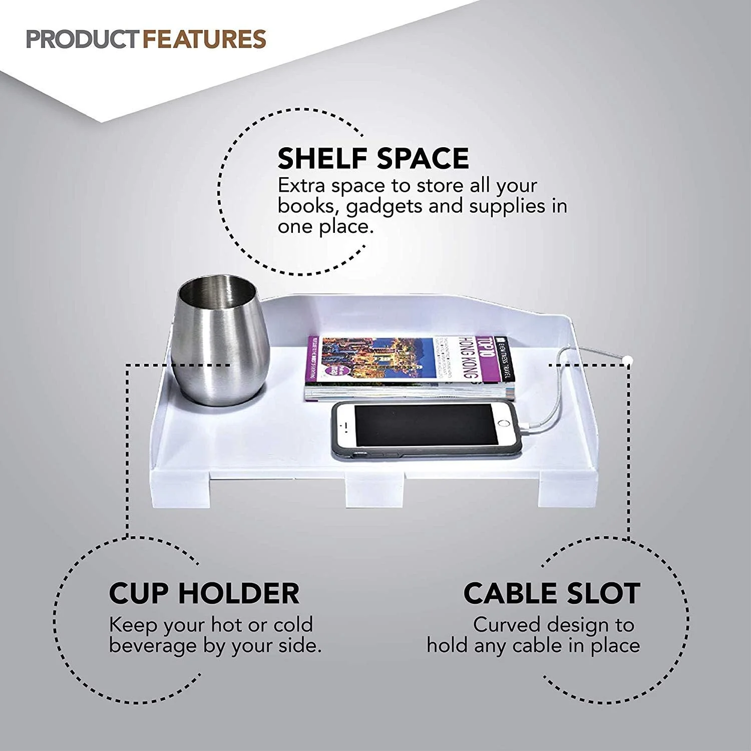 شلف کنار تختی مدرن اینویشنز برای تخت، اتاق خوابگاه دانشجویی، شلف/کیف بغل تختی برای تخت بالایی، سینی میز کنار تختی گیره ای با نگهدارنده سیم و فنجان برای نگهداری وسایل روی میز (سفید) شلف کنار تختی مدرن اینویشنز برای تخت، اتاق خوابگاه دانشجویی، شلف/کیف بغل تختی برای تخت بالایی، سینی میز کنار تختی گیره ای با نگهدارنده سیم و فنجان برای نگهداری وسایل روی میز (سفید)