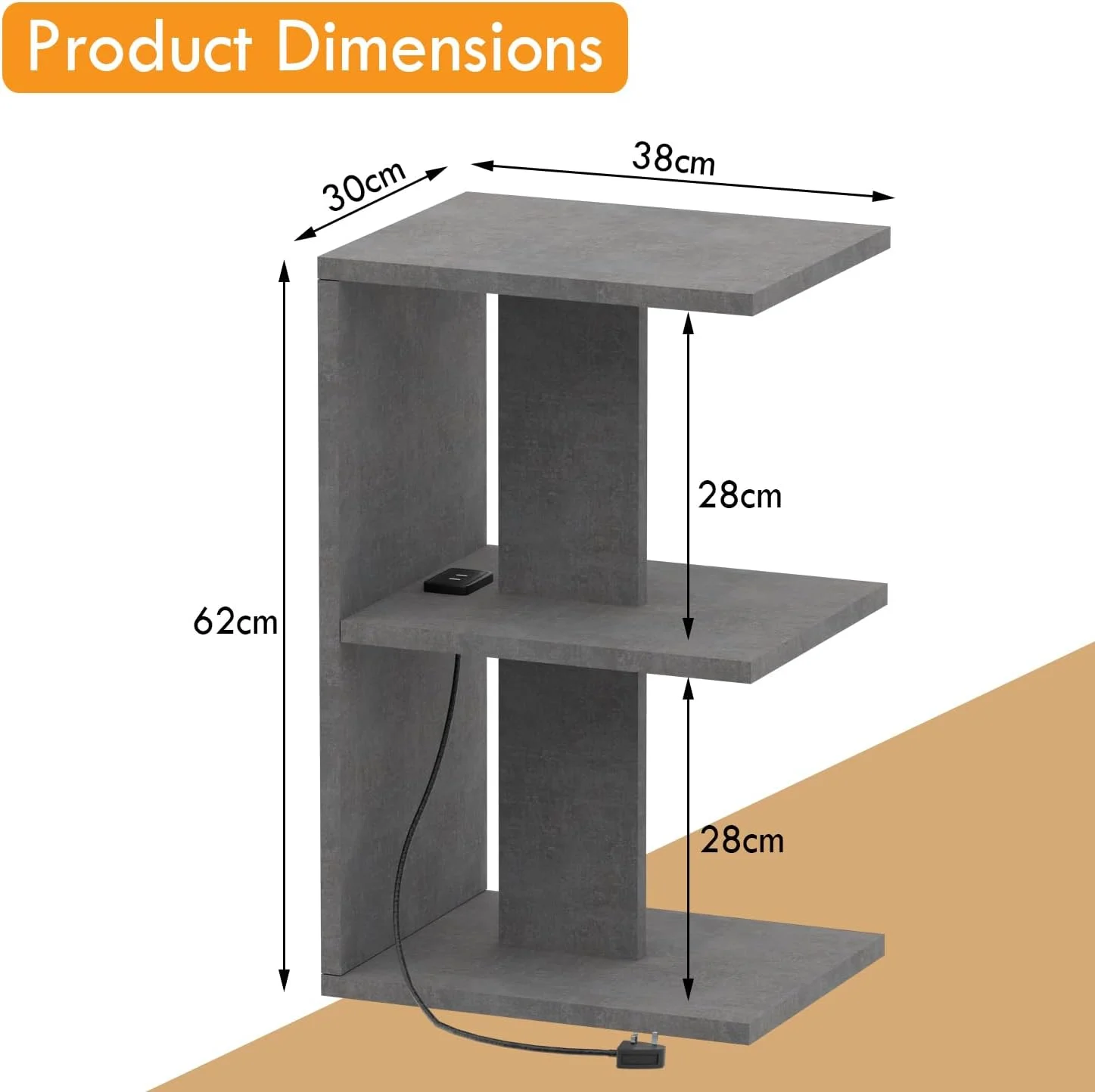 میز پاتختی مدرن طرح E ماه می، با 3 قفسه باز برای نگهداری وسایل، مناسب اتاق نشیمن و اتاق خواب - پارچه فلزی آنتراسیت میز پاتختی مدرن طرح E ماه می، با 3 قفسه باز برای نگهداری وسایل، مناسب اتاق نشیمن و اتاق خواب - پارچه فلزی آنتراسیت