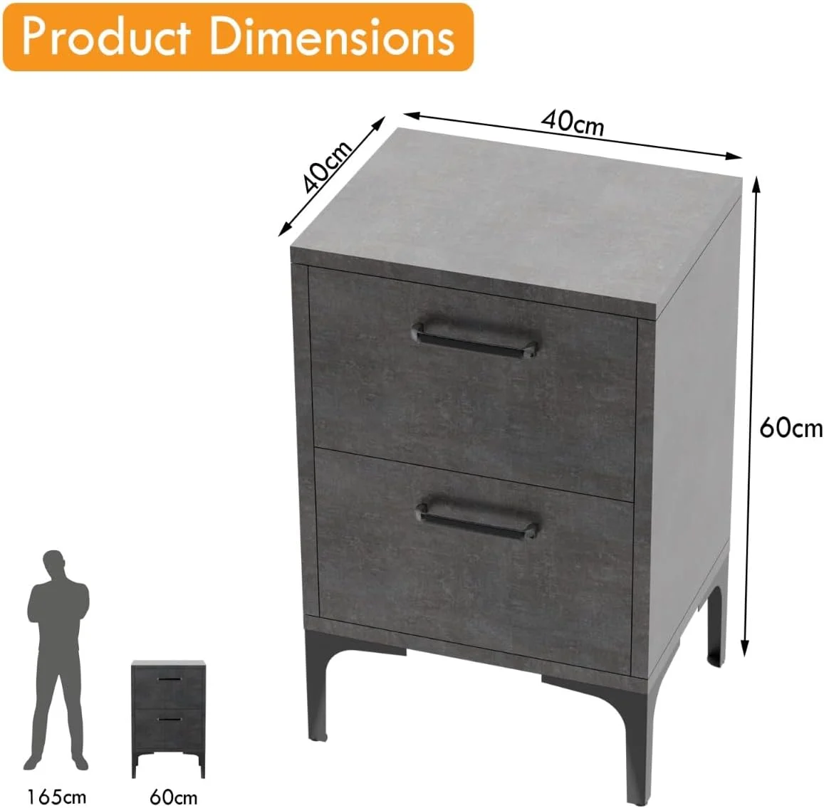 میز کنار تختی مدرن Mahmayi با 2 کشو برای اتاق نشیمن، اتاق خواب - پارچه فلزی آنتراسیت