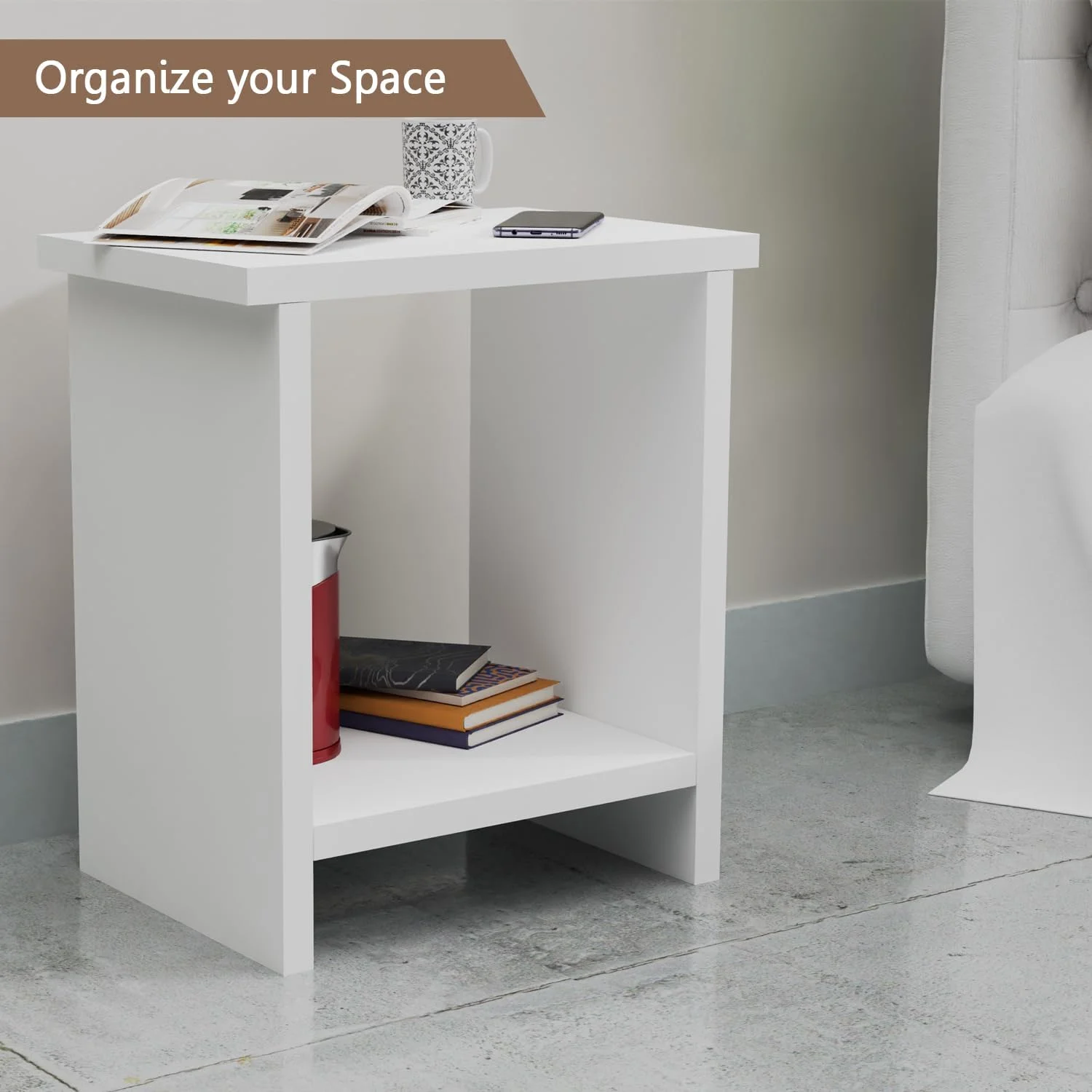 پاتختی چوبی نسخه محدود Mahmayi - مبلمان تازه طراحی شده برای دفاتر، اتاق خواب و اتاق نشیمن با پایه های محکم برای ظرافت و کارایی - MP1 (سفید)