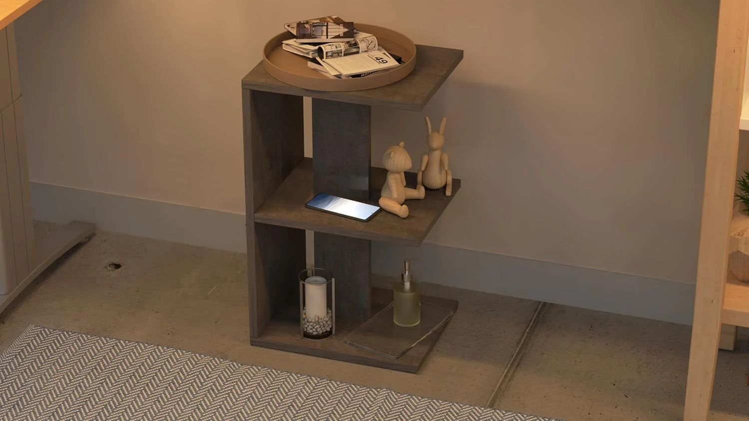 میز پاتختی مدرن طرح E ماه می، با 3 قفسه باز برای نگهداری وسایل، مناسب اتاق نشیمن و اتاق خواب - پارچه فلزی آنتراسیت میز پاتختی مدرن طرح E ماه می، با 3 قفسه باز برای نگهداری وسایل، مناسب اتاق نشیمن و اتاق خواب - پارچه فلزی آنتراسیت