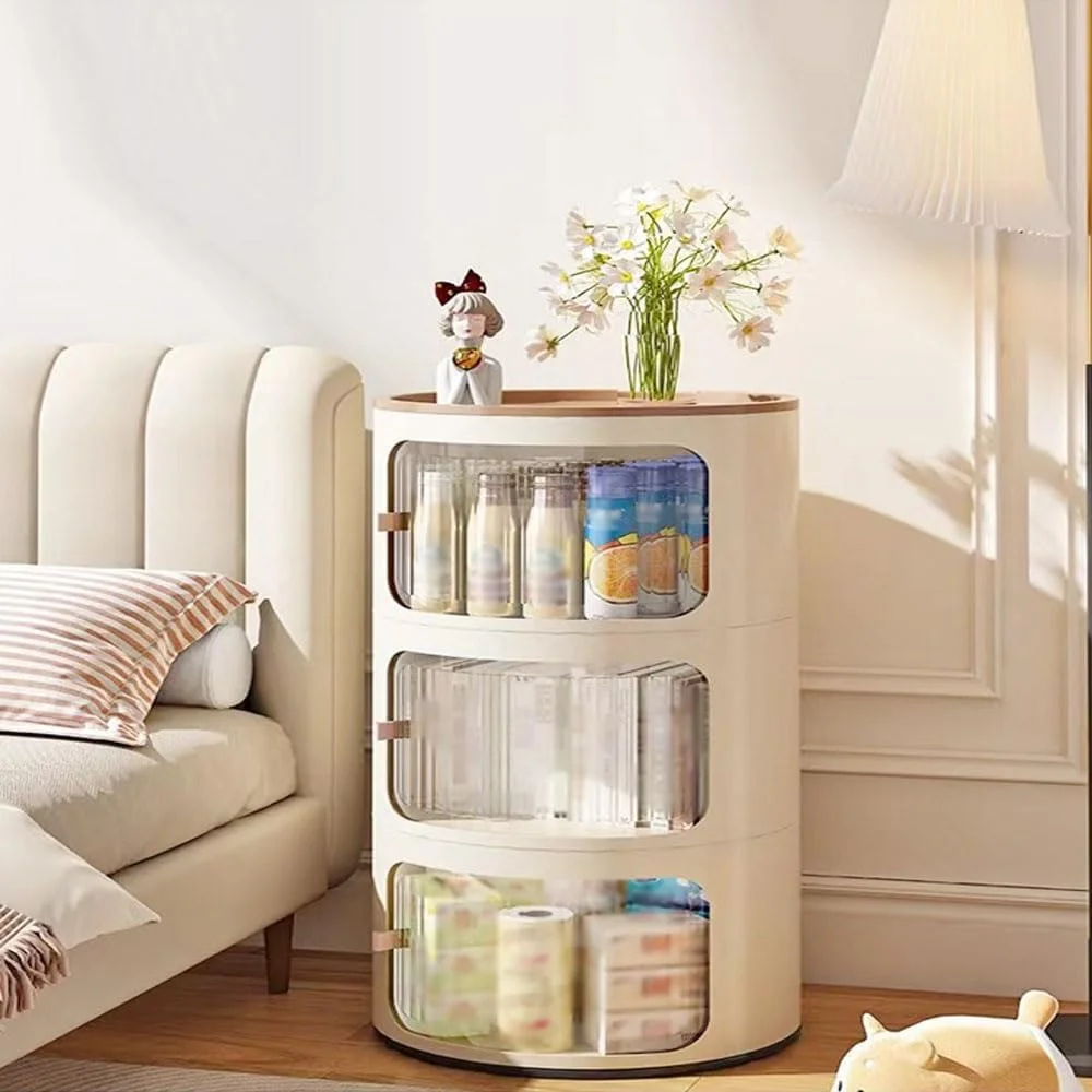 کابینت پلاستیکی گرد مدرن Kutis، میز کنار تختی، دارای کشو، میز عسلی، کابینت گوشه ای با درب، ضد لغزش، مناسب منزل، راهرو، اتاق خواب، دفتر کار، اتاق نشیمن. (بدون نیاز به نصب)