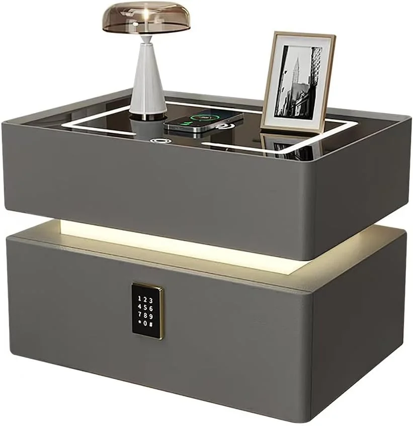 میز کنار تختی JUMEIYP با شارژ هوشمند، میز عسلی دو طبقه، میز کنار تختی چوبی با قفل ترکیبی و نور سه رنگ برای اتاق خواب، اتاق نشیمن، لابی میز کنار تختی JUMEIYP با شارژ هوشمند، میز عسلی دو طبقه، میز کنار تختی چوبی با قفل ترکیبی و نور سه رنگ برای اتاق خواب، اتاق نشیمن، لابی