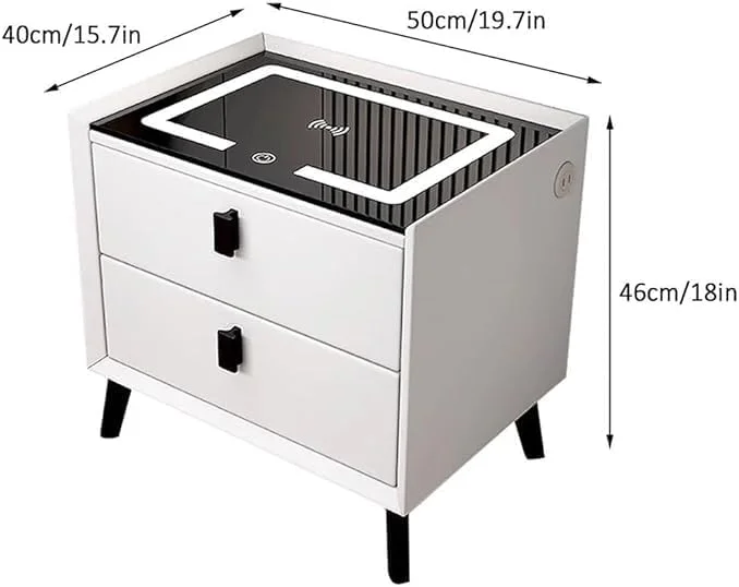 میز پاتختی هوشمند LIMOS با 2 کشو، میز کنار تختی مدرن با چراغ های LED قابل تنظیم، میز کنار تخت برای اتاق خواب و اتاق نشیمن، رویه میز شیشه ای سکوریت (سفید 2 کشو) میز پاتختی هوشمند LIMOS با 2 کشو، میز کنار تختی مدرن با چراغ های LED قابل تنظیم، میز کنار تخت برای اتاق خواب و اتاق نشیمن، رویه میز شیشه ای سکوریت (سفید 2 کشو)