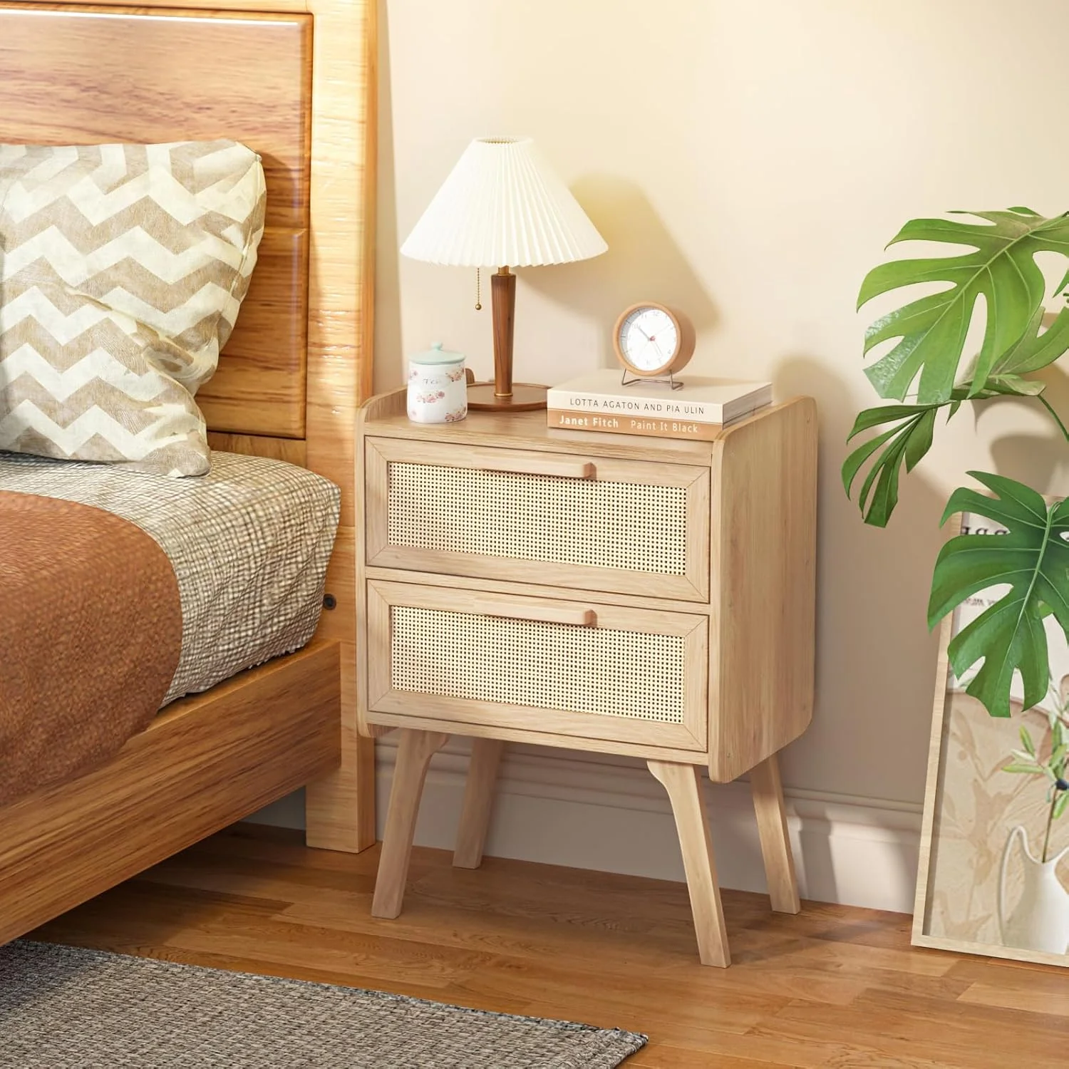 میز پاتختی حصیری Lerliuo، میز کنار تختی بوهو با 2 کشو، میز عسلی با لهجه نی، میز کنار تخت با پایه های چوبی جامد برای اتاق خواب، خوابگاه و فضاهای کوچک (طبیعی) میز پاتختی حصیری Lerliuo، میز کنار تختی بوهو با 2 کشو، میز عسلی با لهجه نی، میز کنار تخت با پایه های چوبی جامد برای اتاق خواب، خوابگاه و فضاهای کوچک (طبیعی)