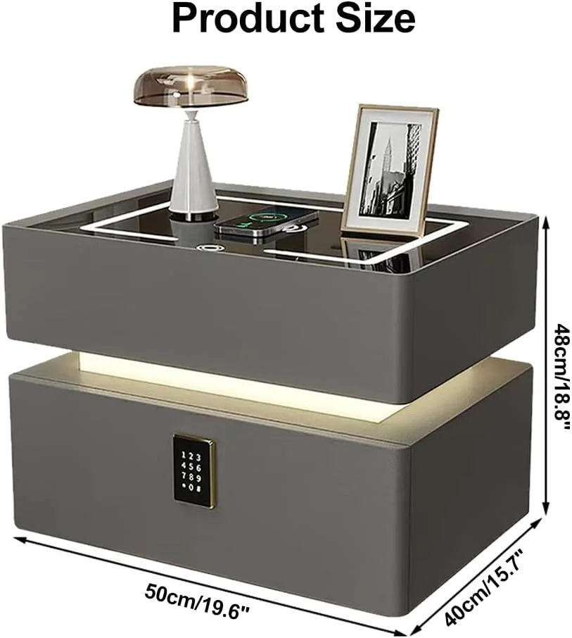 میز کنار تختی JUMEIYP با شارژ هوشمند، میز عسلی دو طبقه، میز کنار تختی چوبی با قفل ترکیبی و نور سه رنگ برای اتاق خواب، اتاق نشیمن، لابی میز کنار تختی JUMEIYP با شارژ هوشمند، میز عسلی دو طبقه، میز کنار تختی چوبی با قفل ترکیبی و نور سه رنگ برای اتاق خواب، اتاق نشیمن، لابی