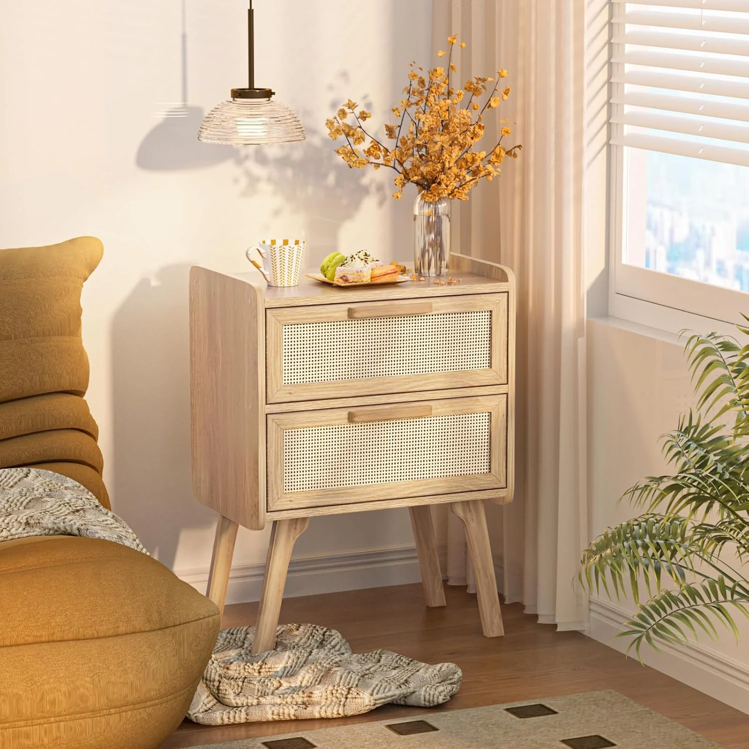 میز پاتختی حصیری Lerliuo، میز کنار تختی بوهو با 2 کشو، میز عسلی با لهجه نی، میز کنار تخت با پایه های چوبی جامد برای اتاق خواب، خوابگاه و فضاهای کوچک (طبیعی) میز پاتختی حصیری Lerliuo، میز کنار تختی بوهو با 2 کشو، میز عسلی با لهجه نی، میز کنار تخت با پایه های چوبی جامد برای اتاق خواب، خوابگاه و فضاهای کوچک (طبیعی)