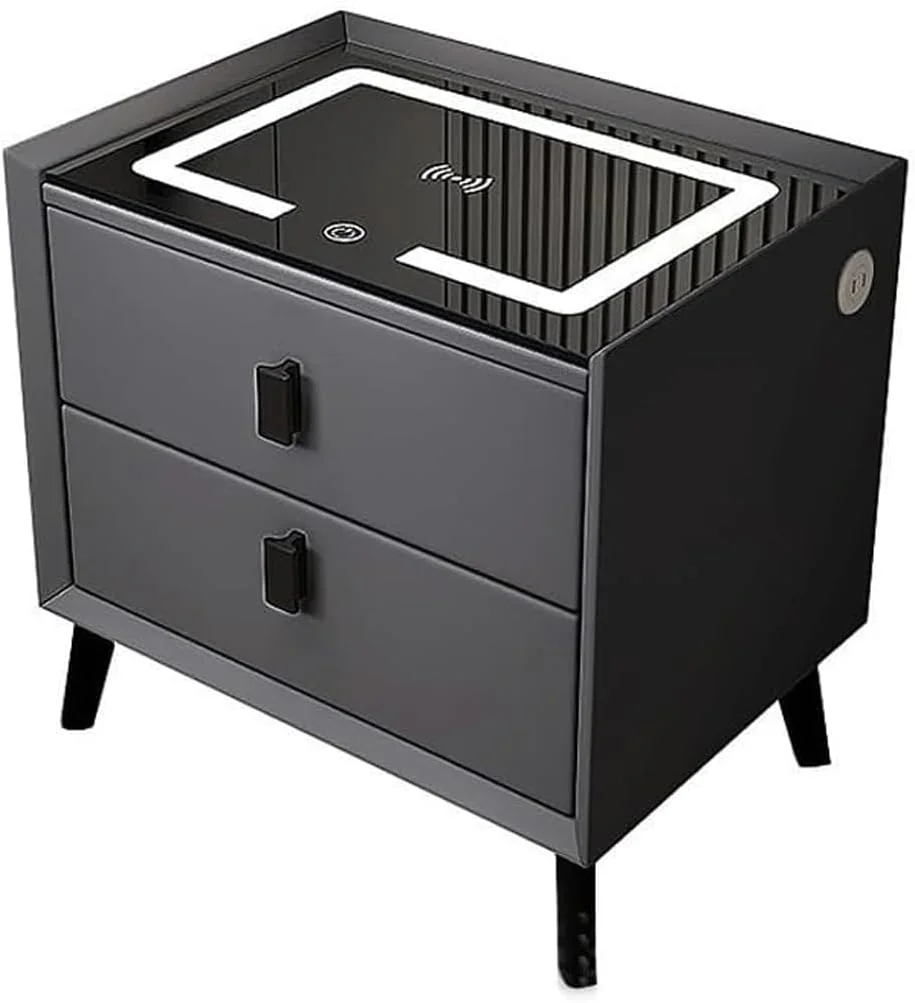 میز کنار تختی هوشمند جورونب، میز عسلی چند منظوره، میز کنار تختی چوبی، با پورت USB شارژ بی سیم برای اتاق نشیمن منزل، اتاق خواب، هتل، دفتر کار (مشکی)