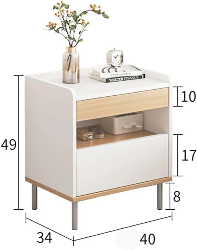 میز کنار تختی جنتنز با 2 کشو، میز کنار تخت برای اتاق خواب و اتاق نشیمن، 40x34x49 سانتی متر میز کنار تختی جنتنز با 2 کشو، میز کنار تخت برای اتاق خواب و اتاق نشیمن، 40x34x49 سانتی متر