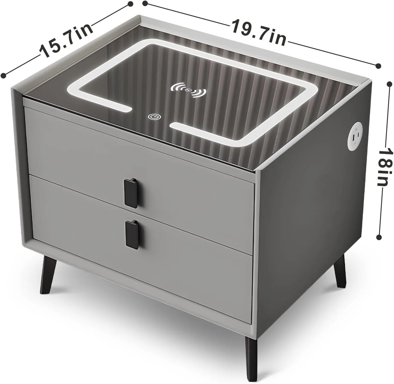 میز کنار تختی هوشمند جورونب، میز عسلی چند منظوره، میز کنار تختی چوبی، با پورت USB شارژ بی سیم برای اتاق نشیمن منزل، اتاق خواب، هتل، دفتر کار (مشکی)