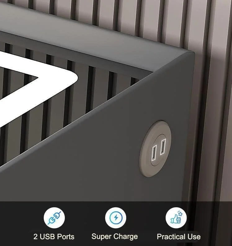 میز کنار تختی هوشمند جورونب، میز عسلی چند منظوره، میز کنار تختی چوبی، با پورت USB شارژ بی سیم برای اتاق نشیمن منزل، اتاق خواب، هتل، دفتر کار (مشکی)