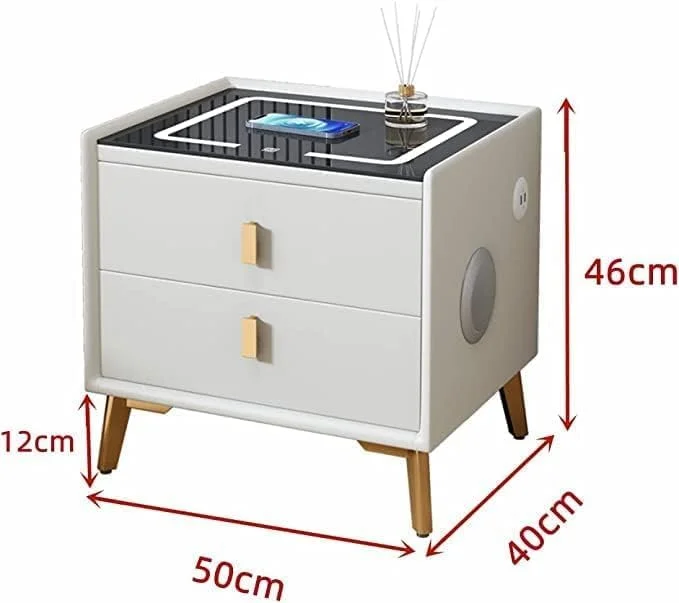 میز پاتختی هوشمند Jantens با ایستگاه شارژ بی‌سیم، میز کنار تختی چند منظوره با بلندگوی بلوتوث 5.0 و نور LED قابل تنظیم، کابینت ذخیره سازی اتاق خواب برای اتاق نشیمن