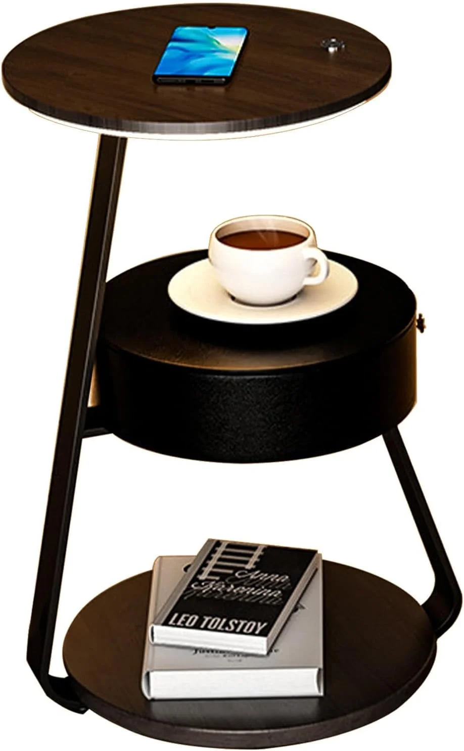 میز کنار تختی هوشمند HATAH با شارژ بی‌سیم، کنترل لمسی LED، کشو ذخیره‌سازی، طراحی مدرن، ایده‌آل برای اتاق خواب، اتاق نشیمن