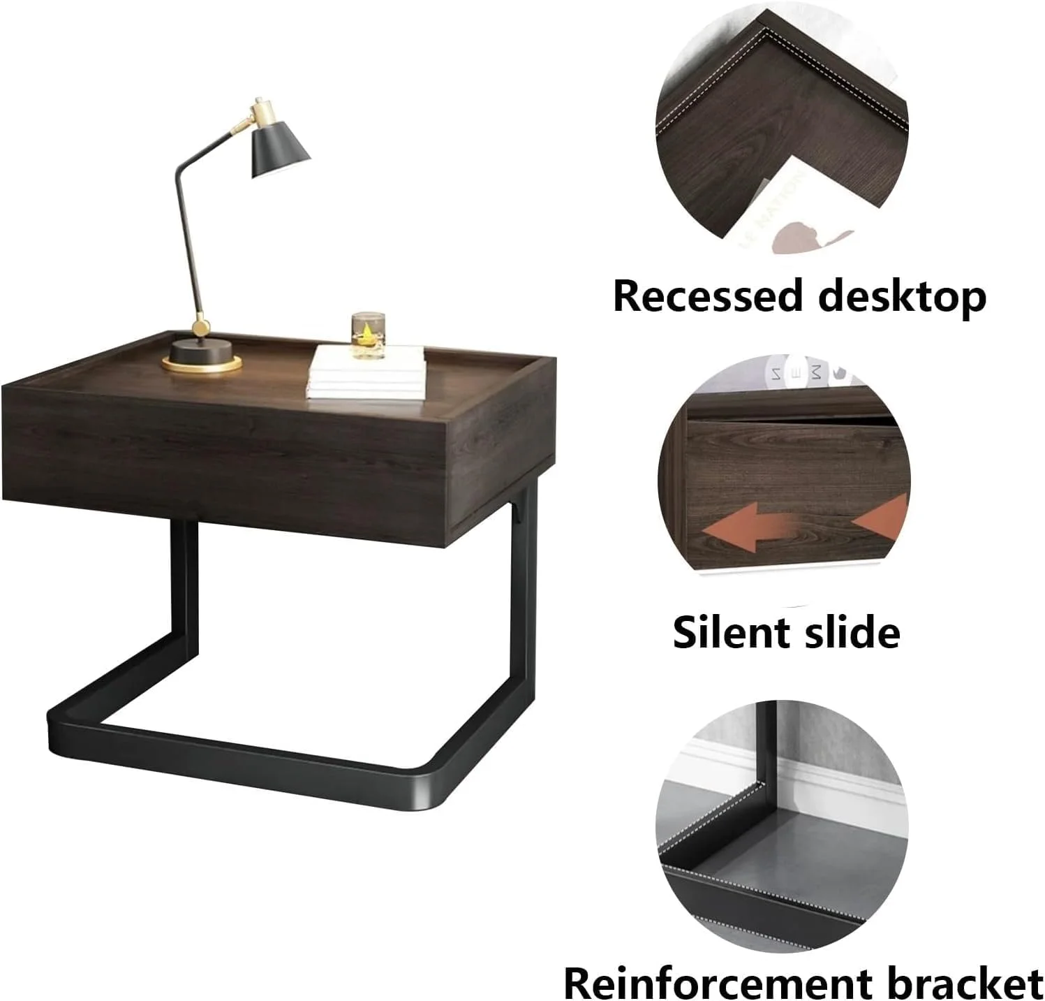 میز کنار تختی JOMILA با 1 کشو، مناسب اتاق خواب، میز آرایش کوچک، میز کنار تخت، میز عسلی (سفید + مشکی)