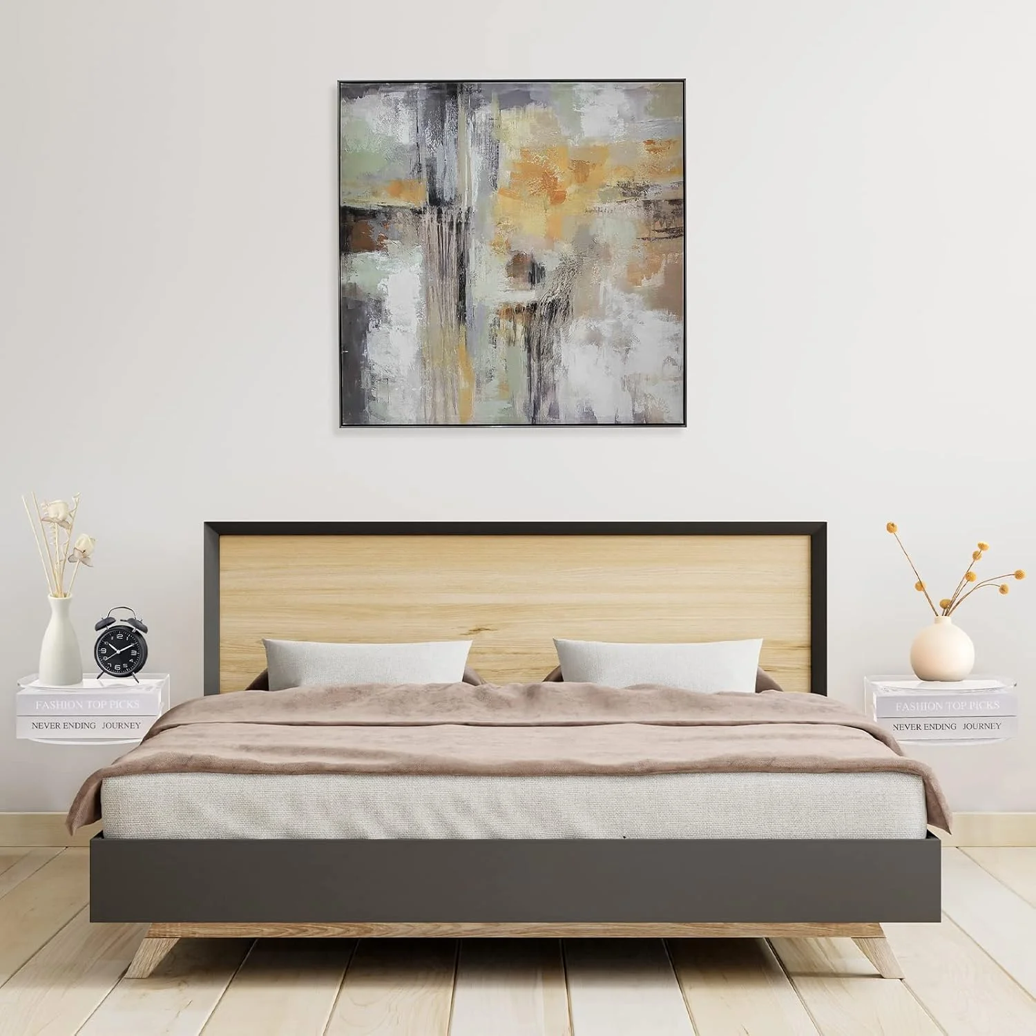 میز کنار تختی شناور آکریلیک HMYHUM برای اتاق خواب، میز کنار تختی دیواری شناور، آویز، شفاف