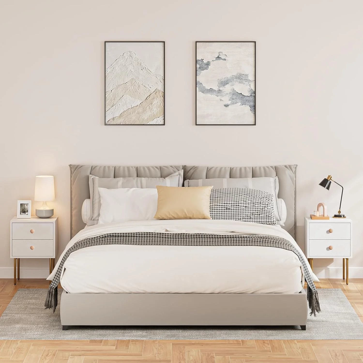 میز پاتختی GGEROU با کشو، میز کنار تختی مدرن، میز پاتختی، میزهای کوچک جانبی، پایه های چوبی محکم، میز انتهایی برای فضاهای کوچک، محکم و پایدار، برای دفتر، اتاق خواب، مطالعه (2 کشو)