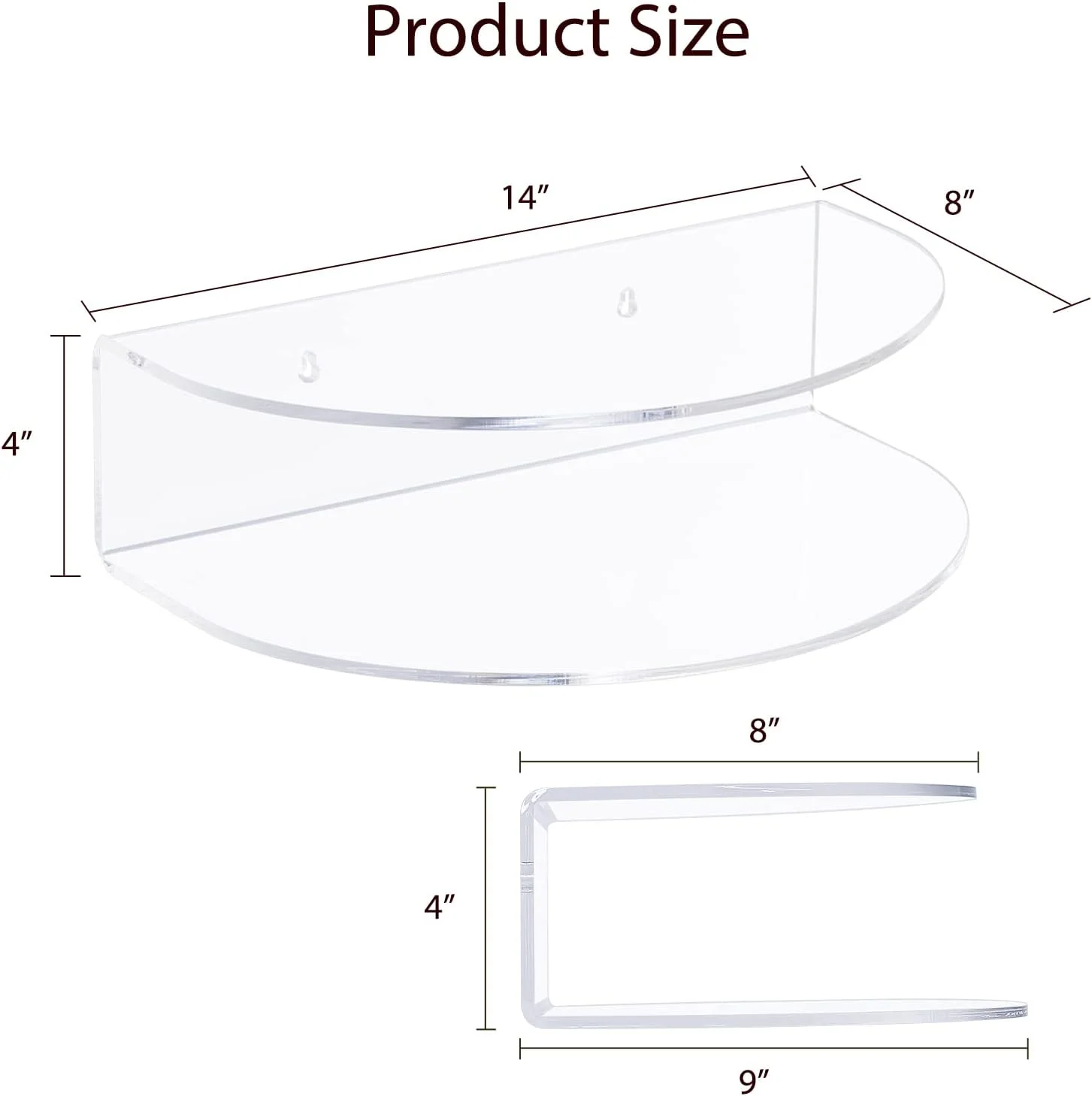 میز کنار تختی شناور آکریلیک HMYHUM، میز کنار تخت دیواری برای اتاق خواب، آویز، تحمل وزن 4.5 کیلوگرم، بیضی، 35.5 سانتی متر طول × 20 سانتی متر عرض × 10 سانتی متر ارتفاع، شفاف