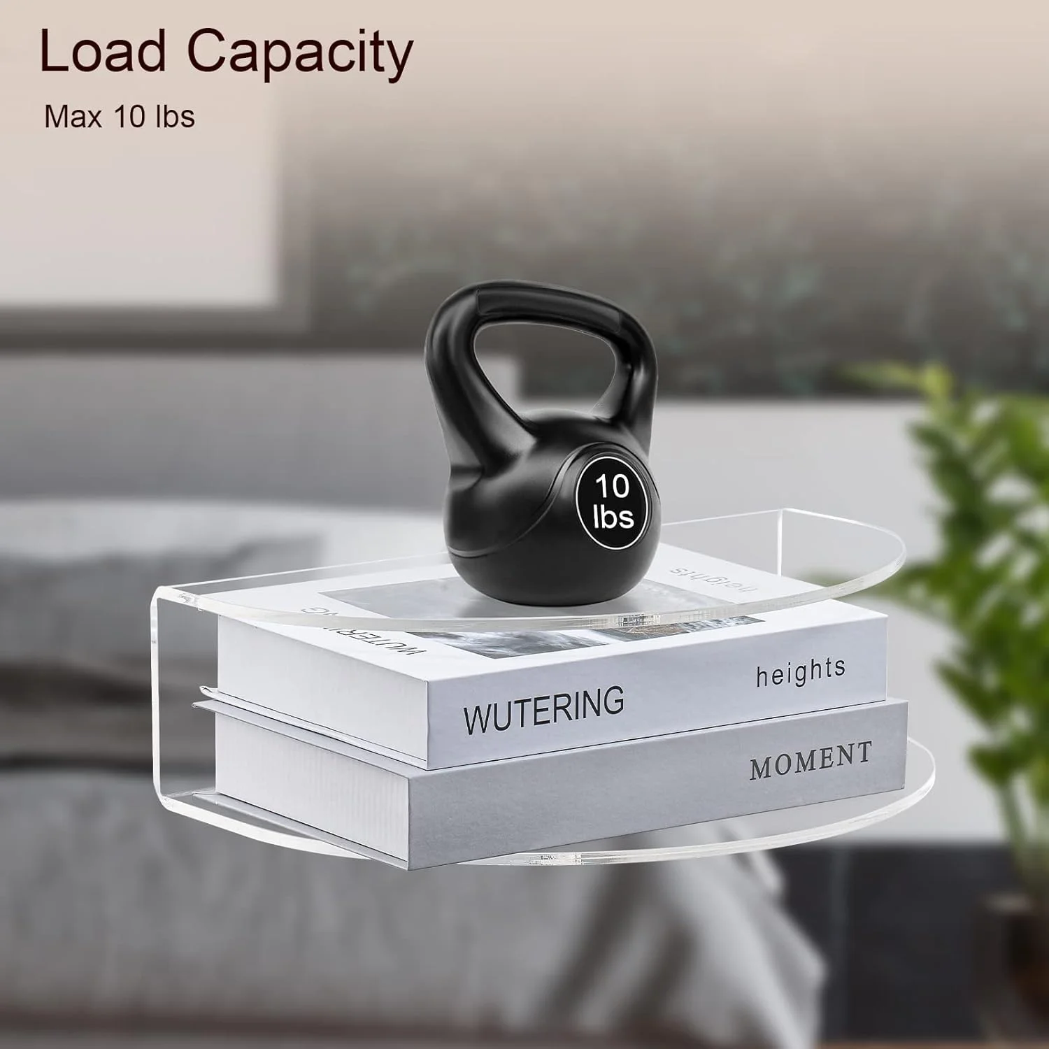 میز کنار تختی شناور آکریلیک HMYHUM، میز کنار تخت دیواری برای اتاق خواب، آویز، تحمل وزن 4.5 کیلوگرم، بیضی، 35.5 سانتی متر طول × 20 سانتی متر عرض × 10 سانتی متر ارتفاع، شفاف