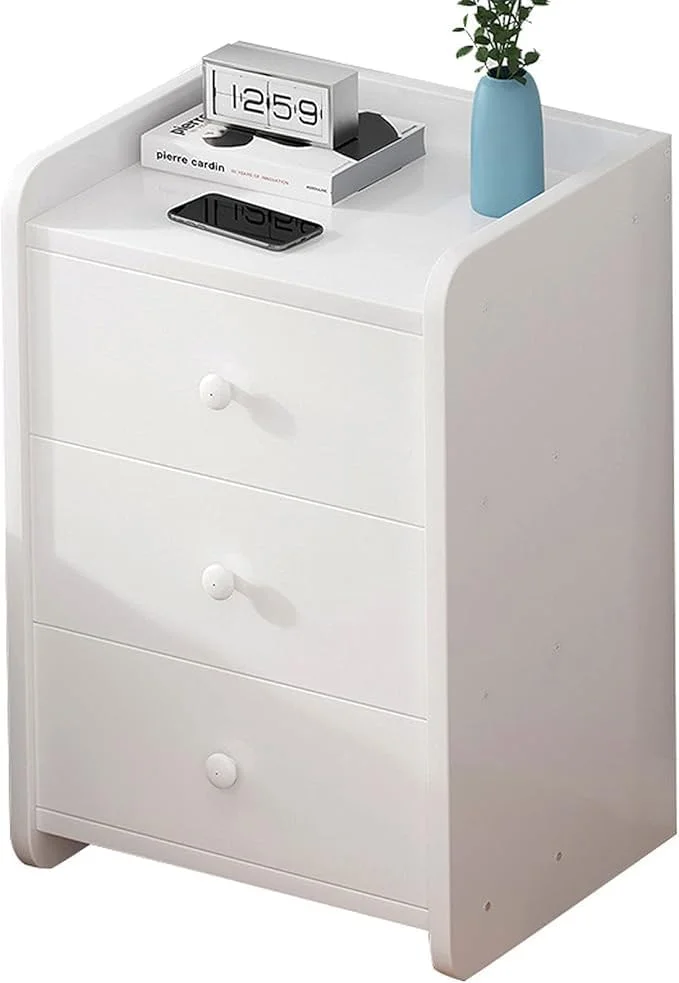 میز کنار تختی HAOWINS-PAN با 3 کشو، میز کنار تختی سفید اتاق خواب، لوازم جانبی اتاق خواب، قفسه ذخیره سازی اتاق خواب مدرن ساده