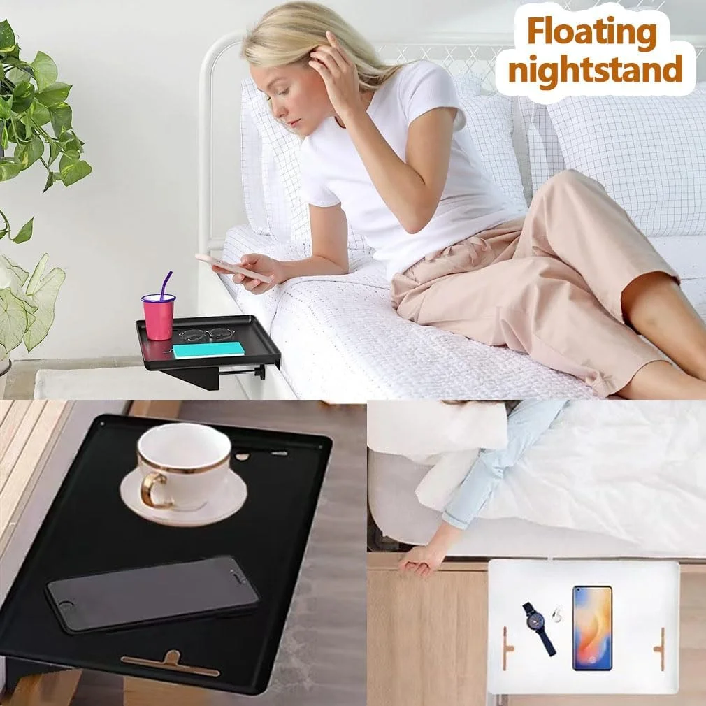 شلف کنار تختی Goodern برای تخت، میز کنار تختی شناور گیره ای اتاق خواب خوابگاه دانشجویی سینی میز کنار تخت شناور مدرن با نگهدارنده سیم قفسه ذخیره سازی جداشدنی برای خانه RV آپارتمان - سفید