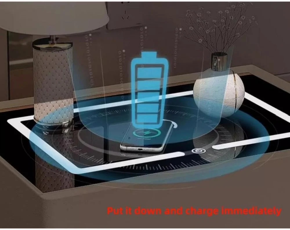 میز پاتختی هوشمند GangQiang، میز کنار تختی 2 طبقه، چراغ سه رنگ با حسگر خودکار، میز کنار تختی چوبی با شارژ بی سیم، دارای رابط USB برای اتاق خواب، اتاق نشیمن، لابی (سفید مایل به کرم)