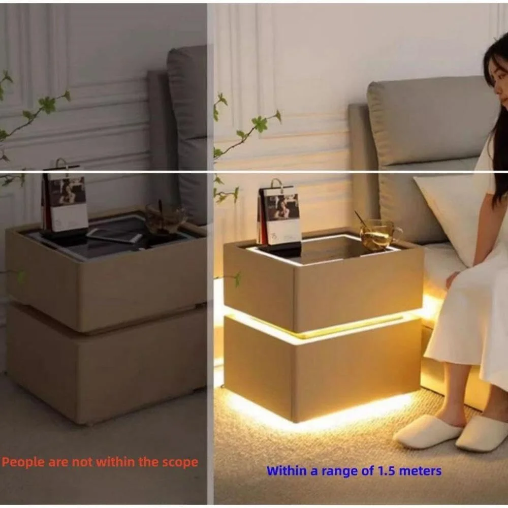 میز پاتختی هوشمند GangQiang، میز کنار تختی 2 طبقه، چراغ سه رنگ با حسگر خودکار، میز کنار تختی چوبی با شارژ بی سیم، دارای رابط USB برای اتاق خواب، اتاق نشیمن، لابی (سفید مایل به کرم)