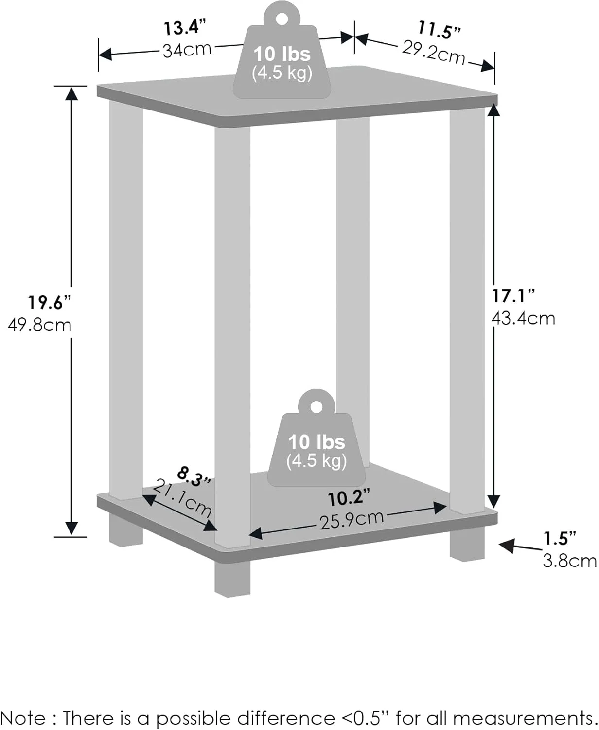 میز کنار تختی جمع و جور و ساده Furinno، سفید/سفید میز کنار تختی جمع و جور و ساده Furinno، سفید/سفید