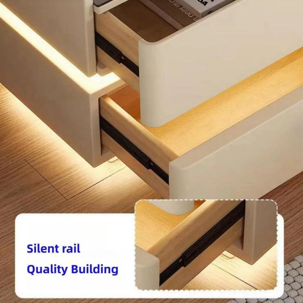 میز پاتختی هوشمند GangQiang، میز کنار تختی 2 طبقه، چراغ سه رنگ با حسگر خودکار، میز کنار تختی چوبی با شارژ بی سیم، دارای رابط USB برای اتاق خواب، اتاق نشیمن، لابی (سفید مایل به کرم)