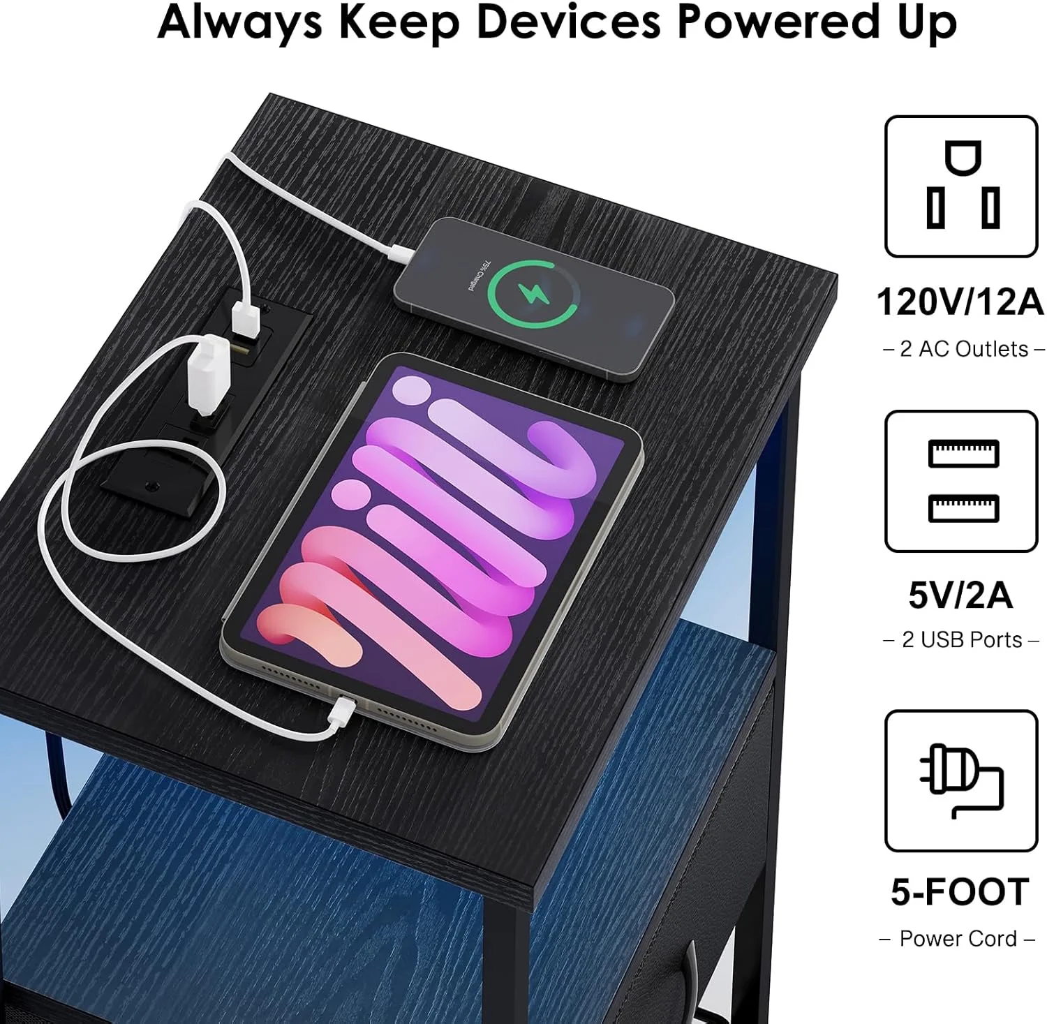 میز پاتختی Fixwal با ایستگاه شارژ، میز کنار تختی LED با کشوهای پارچه ای، میز انتهایی با روکش PU، میز کنار تخت برای اتاق خواب، مشکی میز پاتختی Fixwal با ایستگاه شارژ، میز کنار تختی LED با کشوهای پارچه ای، میز انتهایی با روکش PU، میز کنار تخت برای اتاق خواب، مشکی