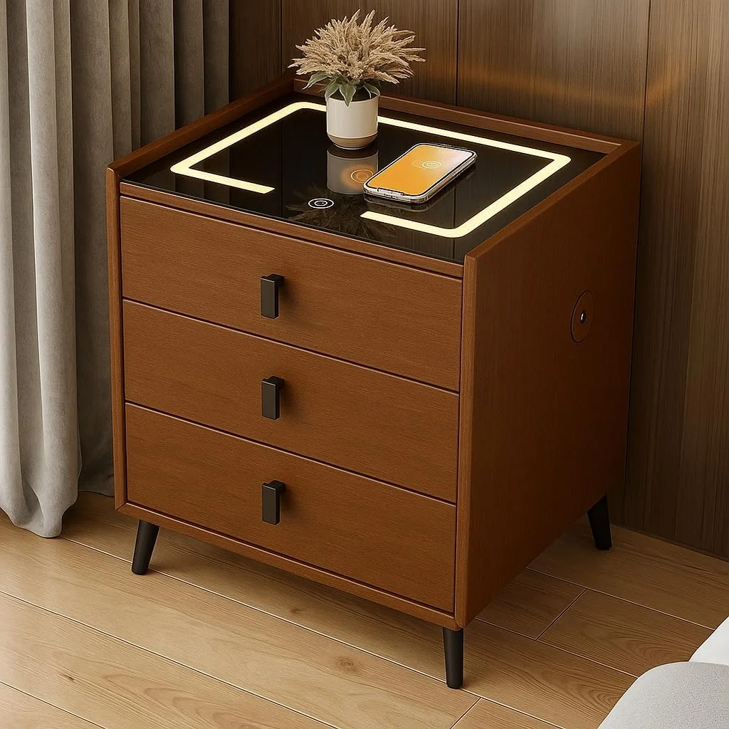 میز پاتختی هوشمند امارات لیوینگ با شارژر بیسیم، پورتهای USB، اسپیکر بلوتوث، میز کنار تختی مدرن با 3 کشو، نورپردازی LED 3 رنگ قابل تنظیم | میز کنار مبلی اتاق خواب و نشیمن | قهوه ای میز پاتختی هوشمند امارات لیوینگ با شارژر بیسیم، پورتهای USB، اسپیکر بلوتوث، میز کنار تختی مدرن با 3 کشو، نورپردازی LED 3 رنگ قابل تنظیم | میز کنار مبلی اتاق خواب و نشیمن | قهوه ای
