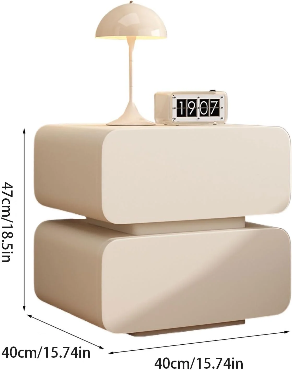 میز کنار تختی چوبی ESYAMIPET با 2 کشو و چراغ های LED، رنگ کرم، طراحی مدرن مینیمالیستی میز کنار تختی چوبی ESYAMIPET با 2 کشو و چراغ های LED، رنگ کرم، طراحی مدرن مینیمالیستی