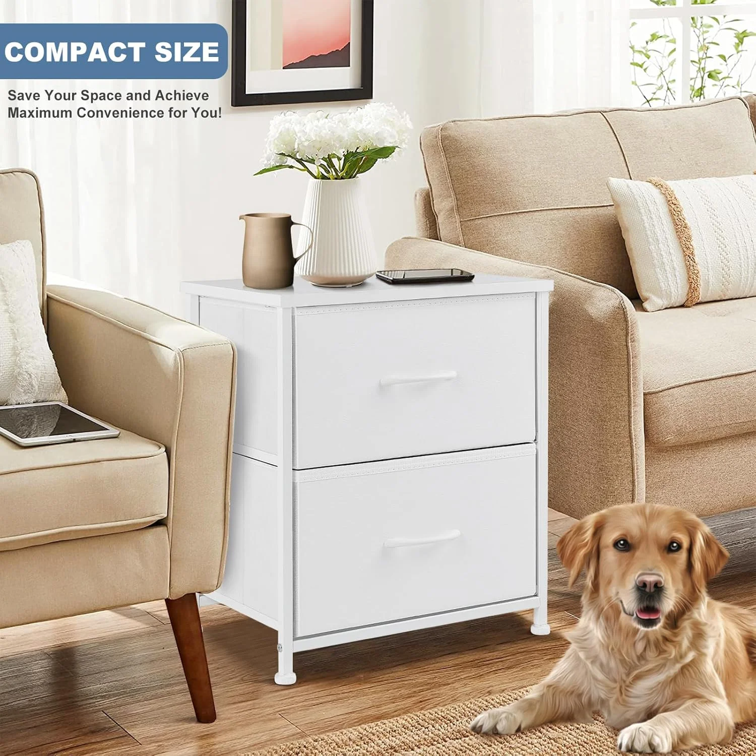 ست 2 عددی میز پاتختی DUMOS، کمد کوچک با 2 کشو پارچه ای، میزهای کنار تختی، میز عسلی اتاق خواب، مبلمان ذخیره سازی کنار تخت کودک، مناسب برای میز کنار تختی 25 اینچی، کمد، ورودی، خوابگاه دانشجویی، سفید ست 2 عددی میز پاتختی DUMOS، کمد کوچک با 2 کشو پارچه ای، میزهای کنار تختی، میز عسلی اتاق خواب، مبلمان ذخیره سازی کنار تخت کودک، مناسب برای میز کنار تختی 25 اینچی، کمد، ورودی، خوابگاه دانشجویی، سفید