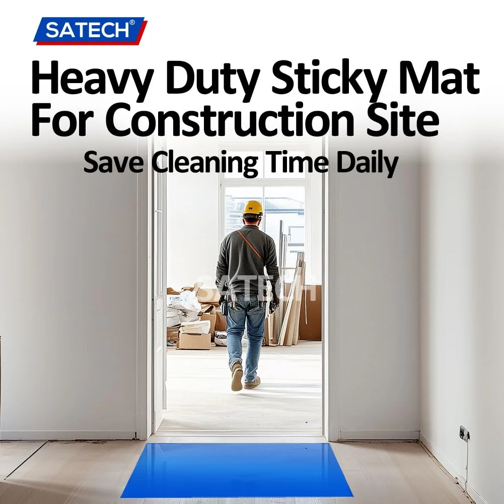 پد چسبناک SATECH، 60 در 90 سانتی متر، آبی (بسته 4 تایی، هر کدام 30 برگه) برای اتاق تمیز، آزمایشگاه، بیمارستان، ساخت و ساز، حیوانات خانگی