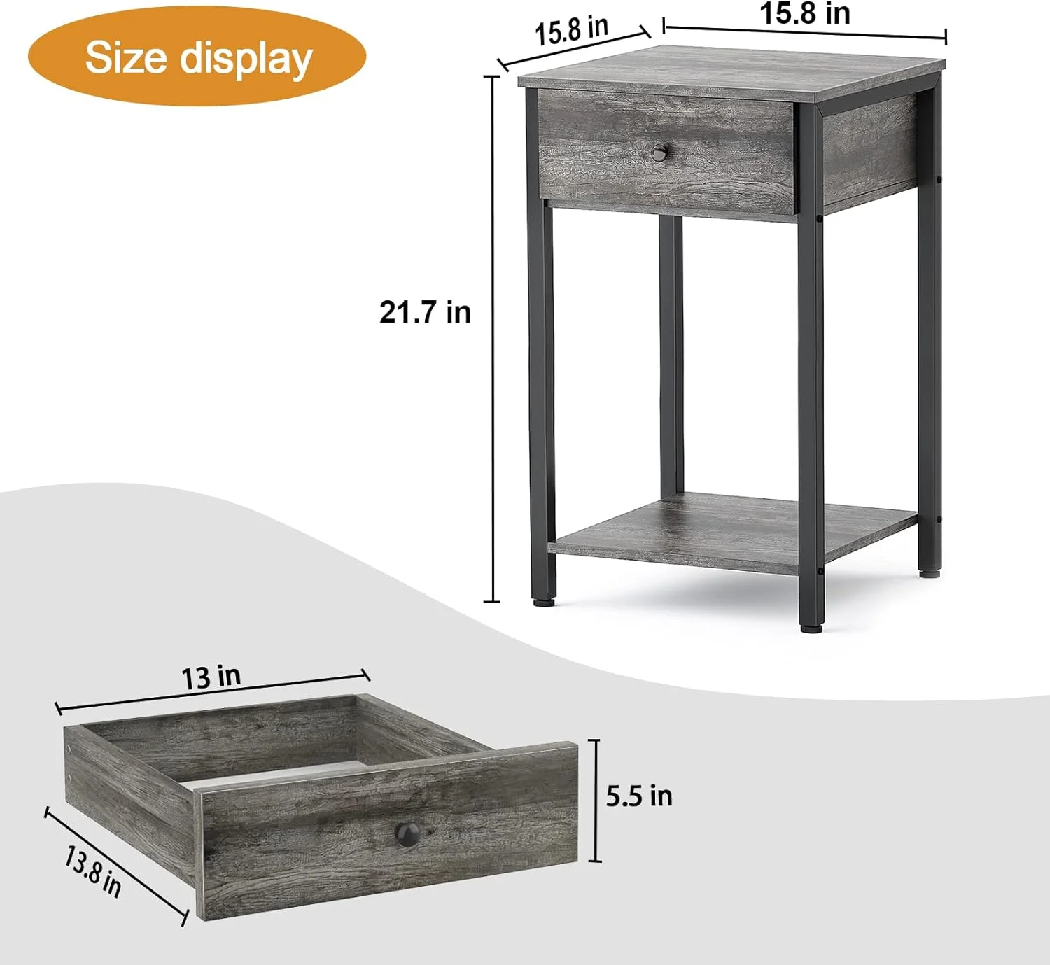 میز کنار تختی مدرن Ecoprsio، میز عسلی با کشو و قفسه ذخیره سازی، میز کنار تخت چوبی برای اتاق خواب، اتاق نشیمن، مبل، راهرو، مونتاژ آسان، خاکستری میز کنار تختی مدرن Ecoprsio، میز عسلی با کشو و قفسه ذخیره سازی، میز کنار تخت چوبی برای اتاق خواب، اتاق نشیمن، مبل، راهرو، مونتاژ آسان، خاکستری