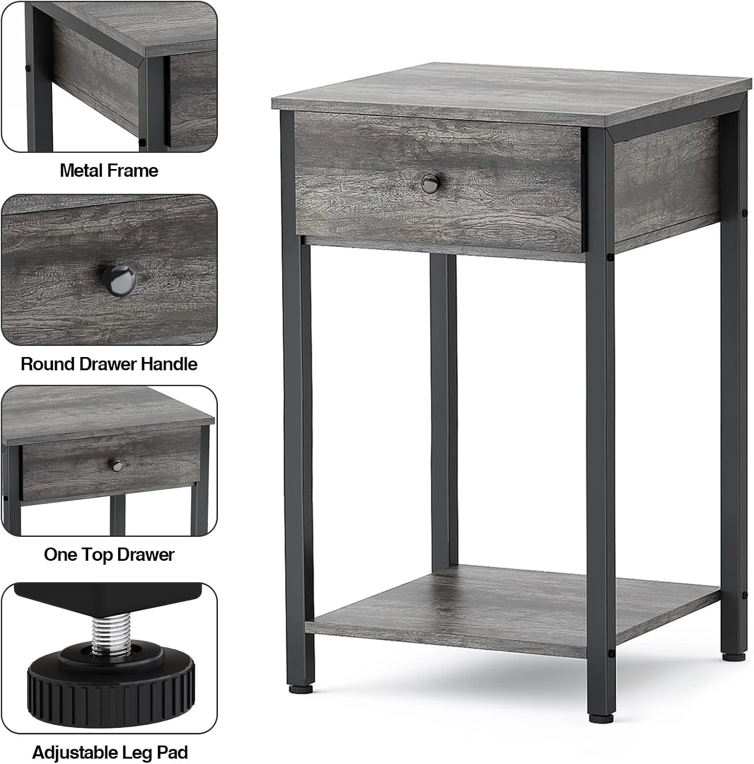 میز کنار تختی مدرن Ecoprsio، میز عسلی با کشو و قفسه ذخیره سازی، میز کنار تخت چوبی برای اتاق خواب، اتاق نشیمن، مبل، راهرو، مونتاژ آسان، خاکستری میز کنار تختی مدرن Ecoprsio، میز عسلی با کشو و قفسه ذخیره سازی، میز کنار تخت چوبی برای اتاق خواب، اتاق نشیمن، مبل، راهرو، مونتاژ آسان، خاکستری