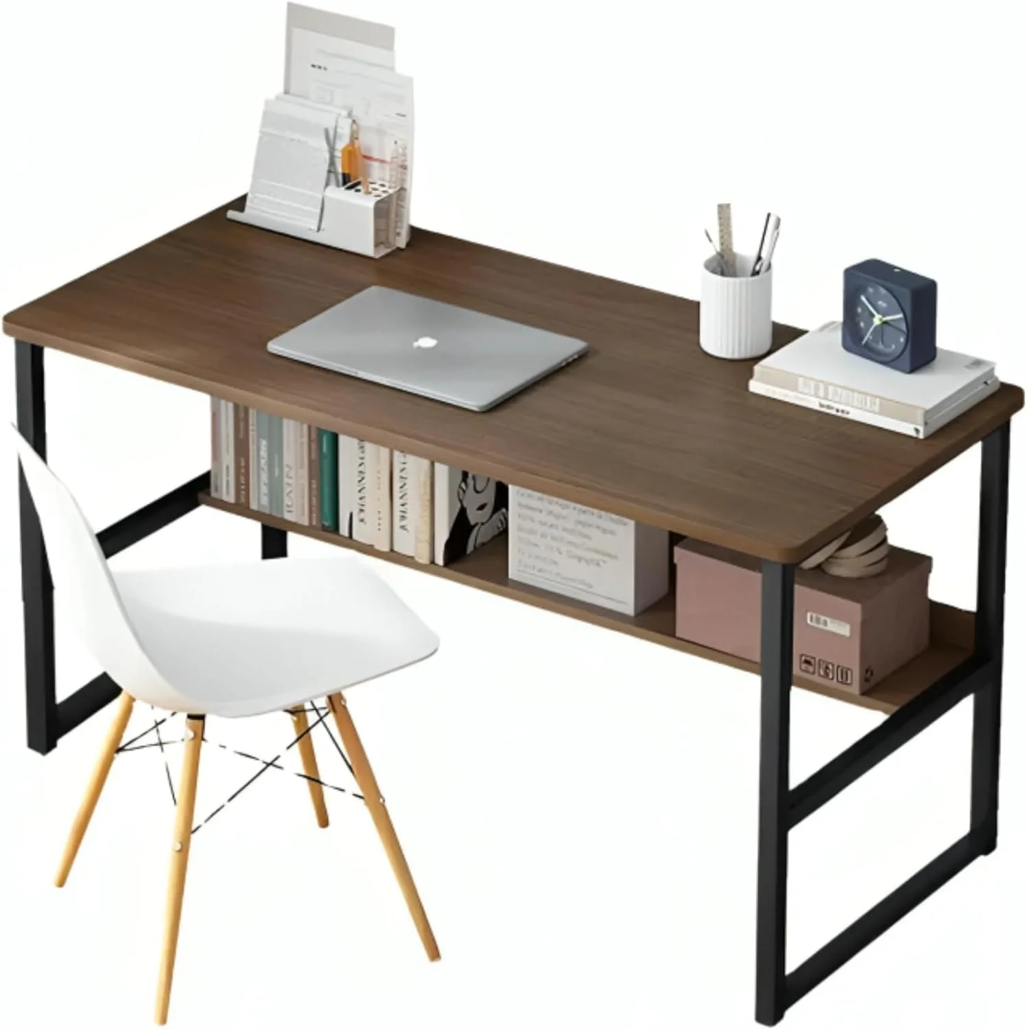 میز کامپیوتر BaytBox، میز لپ تاپ 100x45 سانتی متر با قفسه کتاب، میز مطالعه ایده آل برای ایستگاه کاری خانگی و استفاده اداری