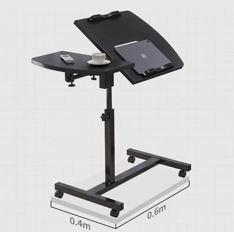 میز لپ تاپ چرخشی و بالابر آوکراتی مناسب منزل و محل کار، میز کنار تختی متحرک با غلطک، پایه کامپیوتر قابل تنظیم، دارای 4 چرخ میز کنار مبل، میز قهوه خوری 60 * 40 (مشکی)