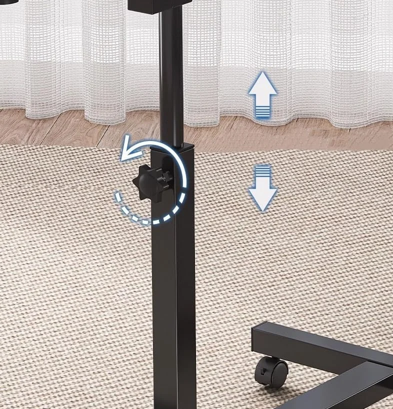 میز لپ تاپ چرخشی و بالابر آوکراتی مناسب منزل و محل کار، میز کنار تختی متحرک با غلطک، پایه کامپیوتر قابل تنظیم، دارای 4 چرخ میز کنار مبل، میز قهوه خوری 60 * 40 (مشکی)