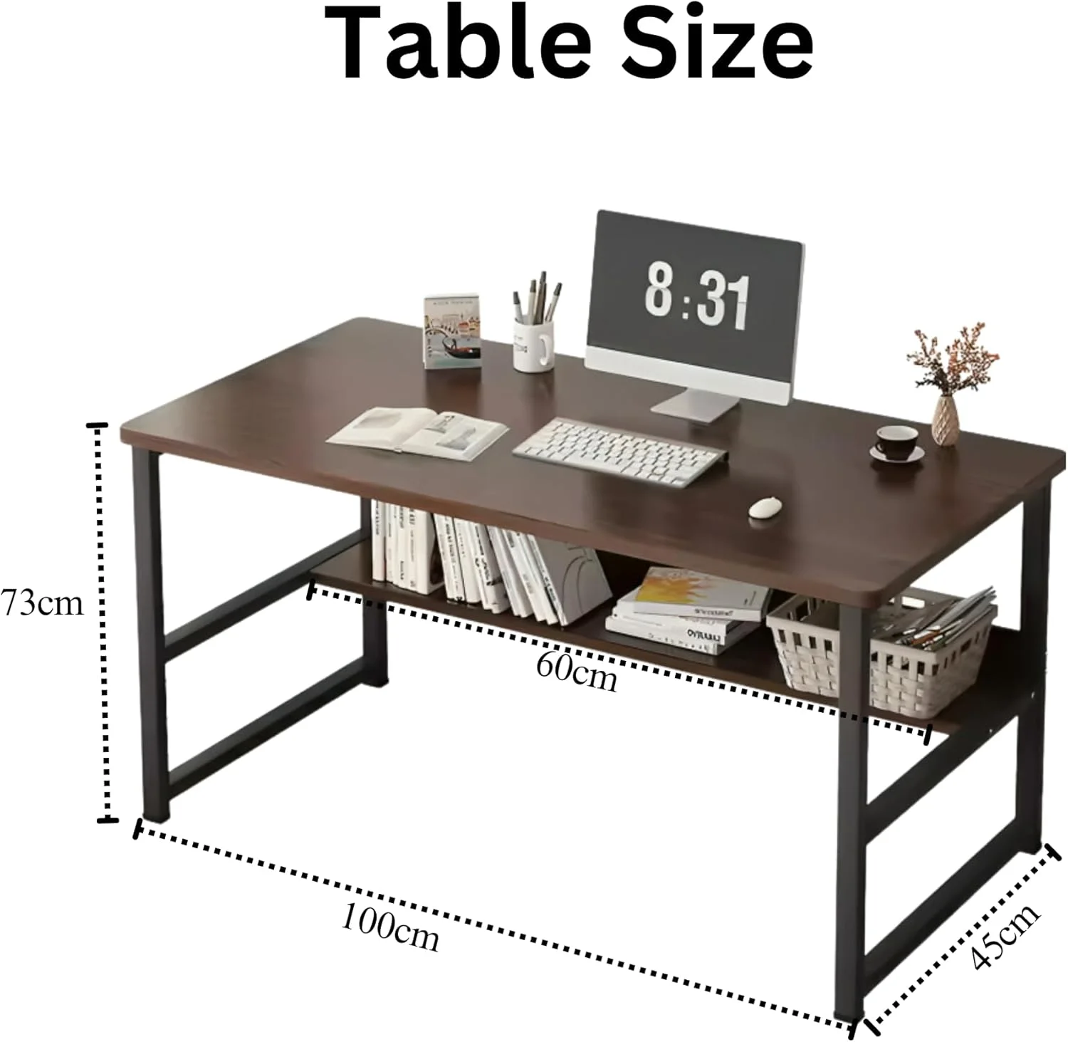 میز کامپیوتر BaytBox، میز لپ تاپ 100x45 سانتی متر با قفسه کتاب، میز مطالعه ایده آل برای ایستگاه کاری خانگی و استفاده اداری میز کامپیوتر BaytBox، میز لپ تاپ 100x45 سانتی متر با قفسه کتاب، میز مطالعه ایده آل برای ایستگاه کاری خانگی و استفاده اداری