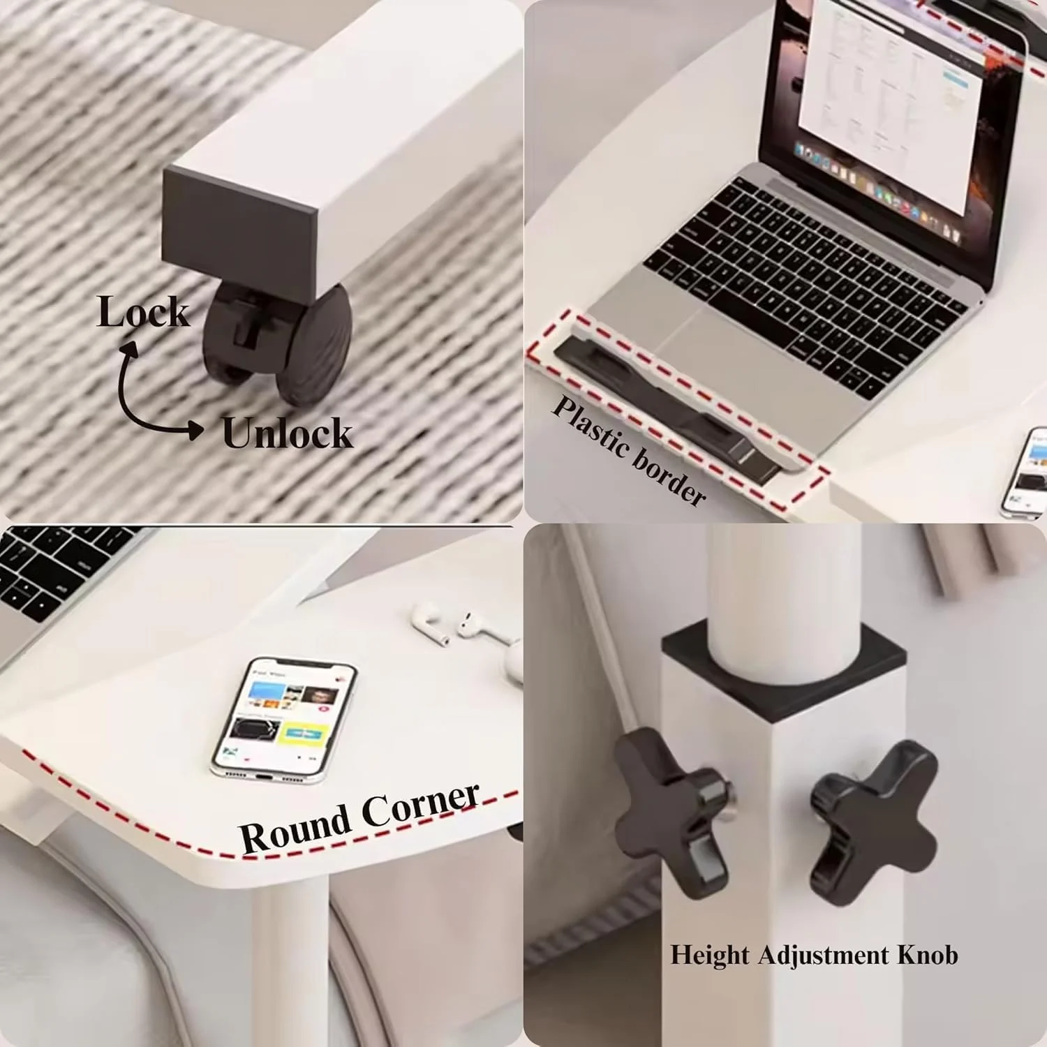 میز لپ تاپ چرخشی و بالابر آوکراتی مناسب منزل و محل کار، میز کنار تختی متحرک با غلطک، پایه کامپیوتر قابل تنظیم، دارای 4 چرخ میز کنار مبل، میز قهوه خوری 60 * 40 (مشکی)