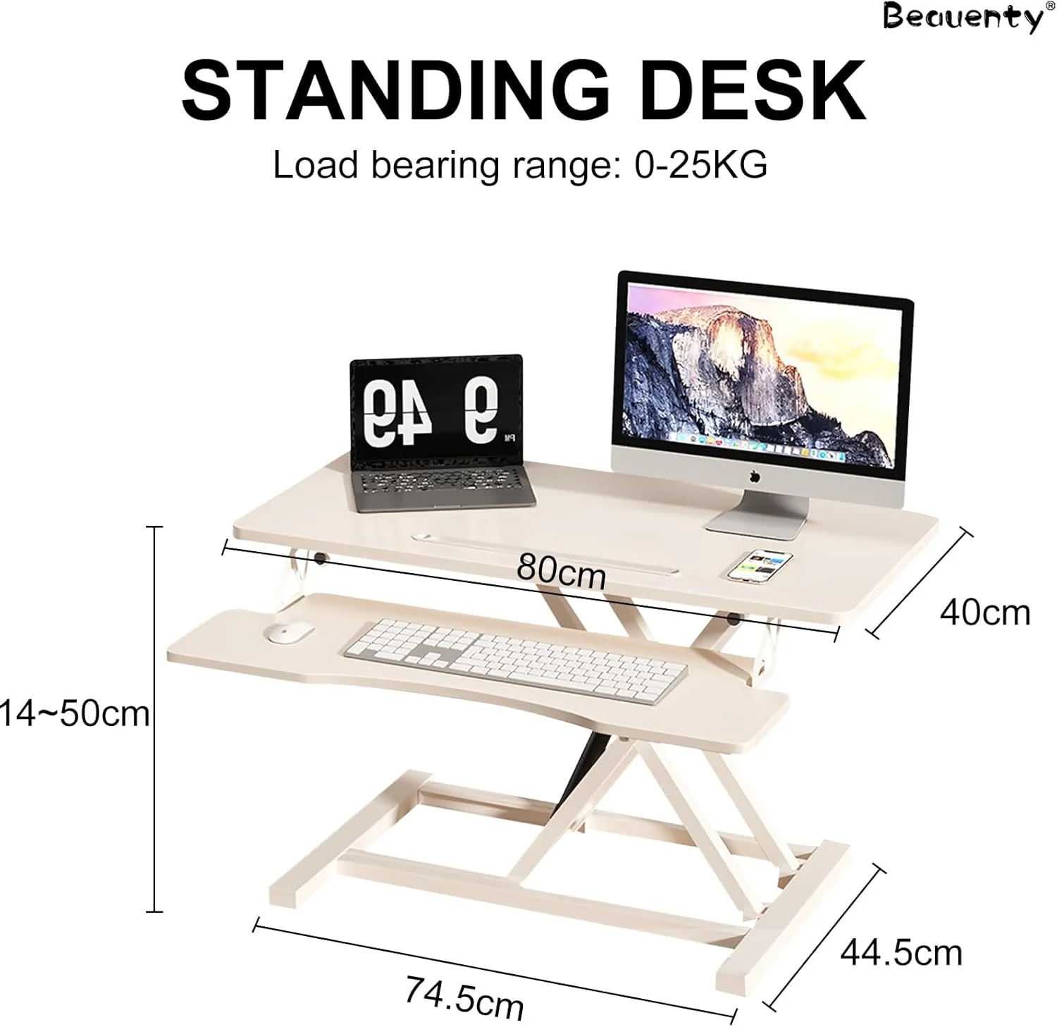 تبدیل کننده میز ایستاده قابل تنظیم ارتفاع Beauenty، میز کار دو طبقه ایستاده/نشسته 80 * 40 سانتی متر با صفحه کلید برای پایه مانیتور لپ تاپ، پایه رومیزی ایستاده با فنر گازی (سفید) تبدیل کننده میز ایستاده قابل تنظیم ارتفاع Beauenty، میز کار دو طبقه ایستاده/نشسته 80 * 40 سانتی متر با صفحه کلید برای پایه مانیتور لپ تاپ، پایه رومیزی ایستاده با فنر گازی (سفید)