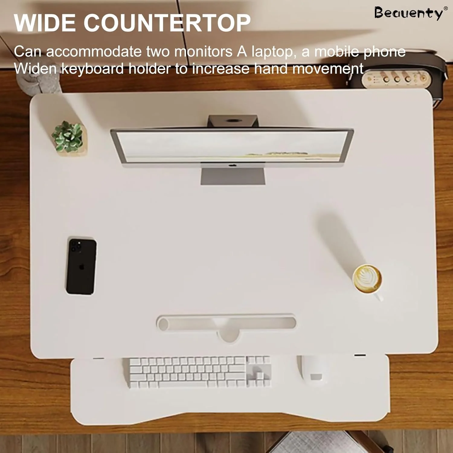 تبدیل کننده میز ایستاده قابل تنظیم ارتفاع Beauenty، میز کار دو طبقه ایستاده/نشسته 80 * 40 سانتی متر با صفحه کلید برای پایه مانیتور لپ تاپ، پایه رومیزی ایستاده با فنر گازی (سفید) تبدیل کننده میز ایستاده قابل تنظیم ارتفاع Beauenty، میز کار دو طبقه ایستاده/نشسته 80 * 40 سانتی متر با صفحه کلید برای پایه مانیتور لپ تاپ، پایه رومیزی ایستاده با فنر گازی (سفید)