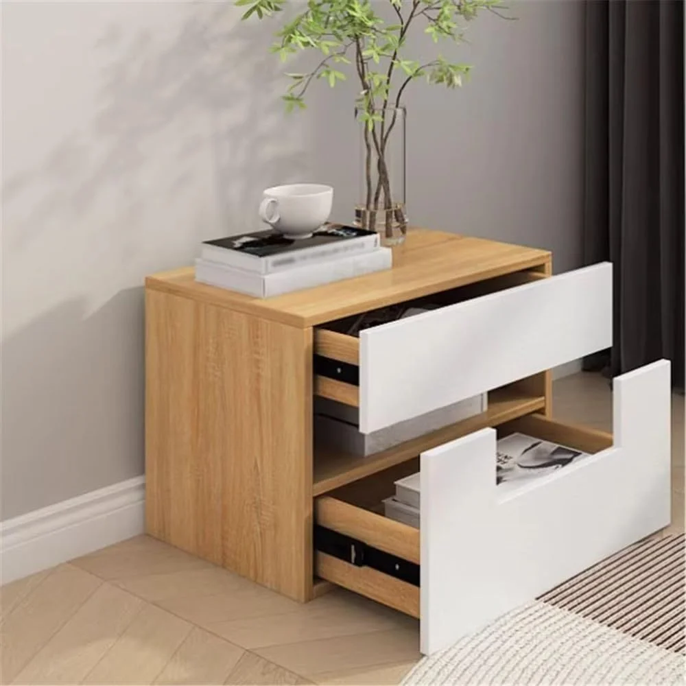 میز کنار تختی منظم با رنگ سفید + کابینت ذخیره سازی چوبی با دو کشو، مناسب برای اتاق نشیمن، اتاق خواب، اتاق مطالعه أثاث میز کنار تختی منظم با رنگ سفید + کابینت ذخیره سازی چوبی با دو کشو، مناسب برای اتاق نشیمن، اتاق خواب، اتاق مطالعه أثاث