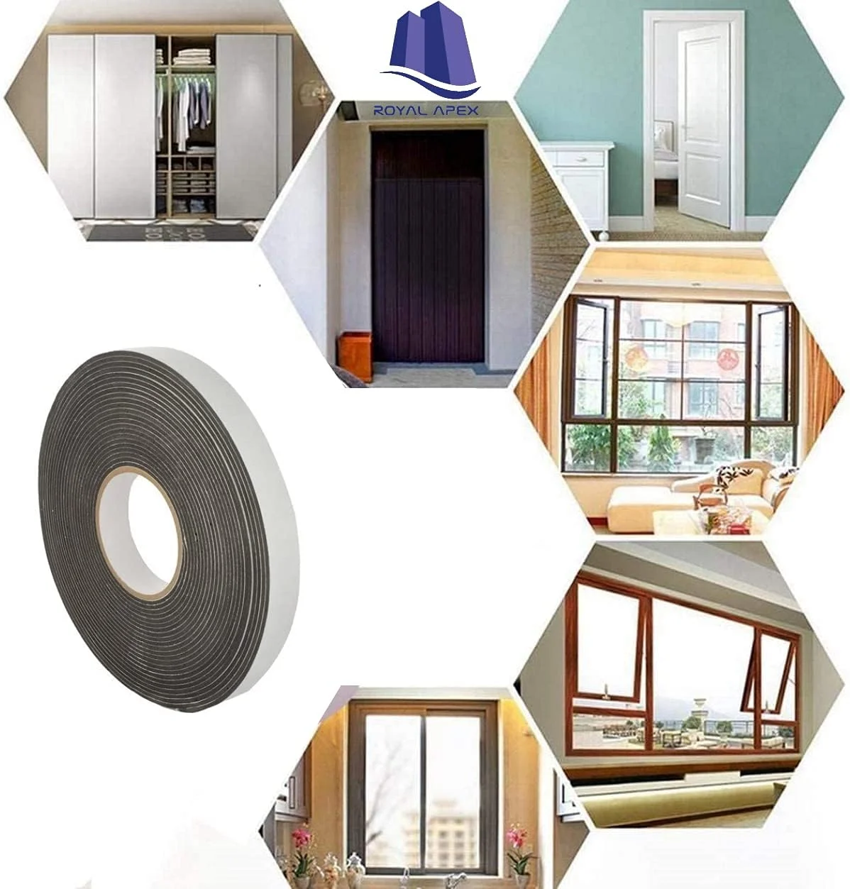 نوار فوم یک طرفه رویال اپکس، نوار فوم درزگیر چسبی مشکی چند منظوره، نوار عایق، نوار عایق بندی پنجره، درزگیر هوا برای درها، ضد گرد و غبار، ضد صدا 7.5 متری (2 اینچ)